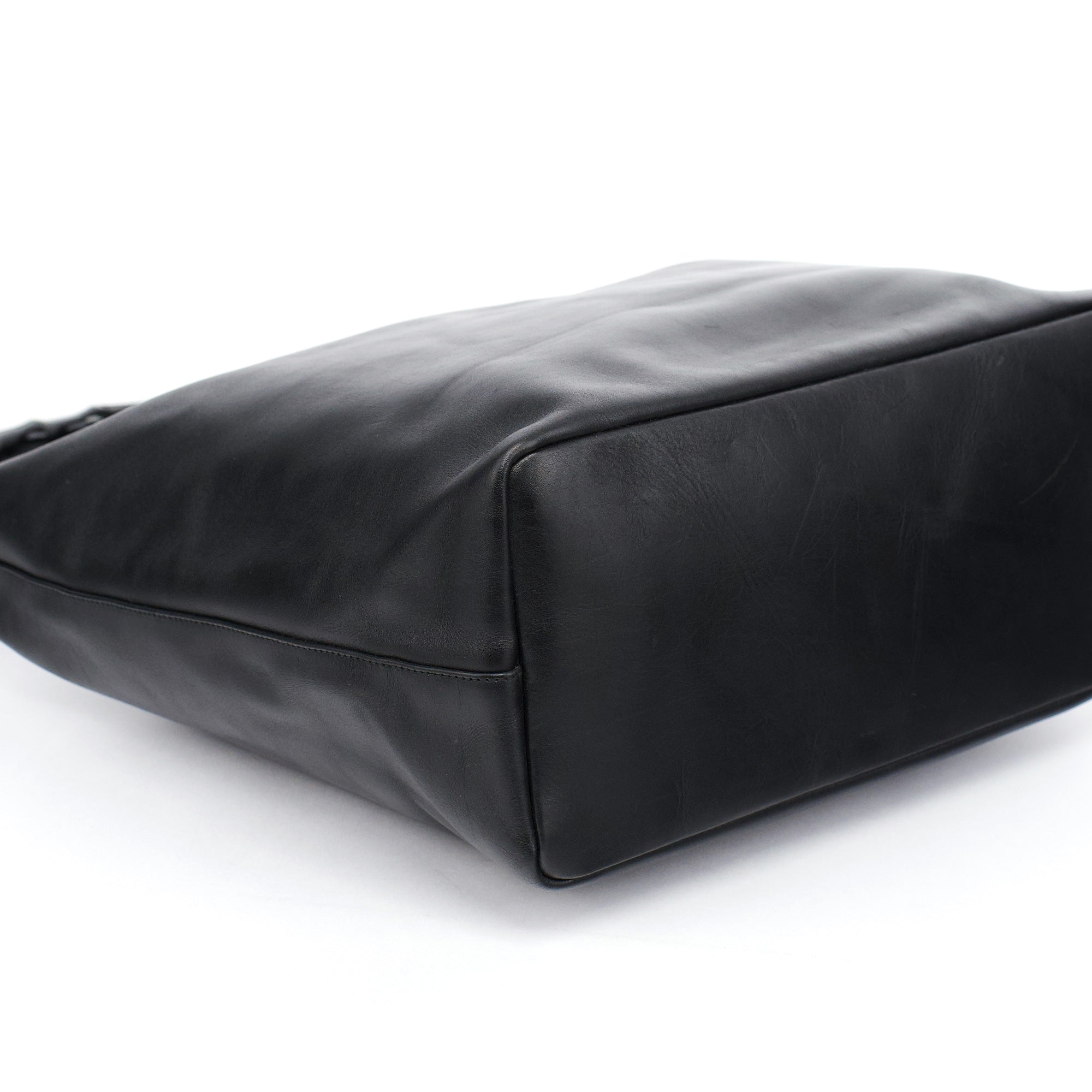 Black Calfskin Bamboo Shoulder Bag