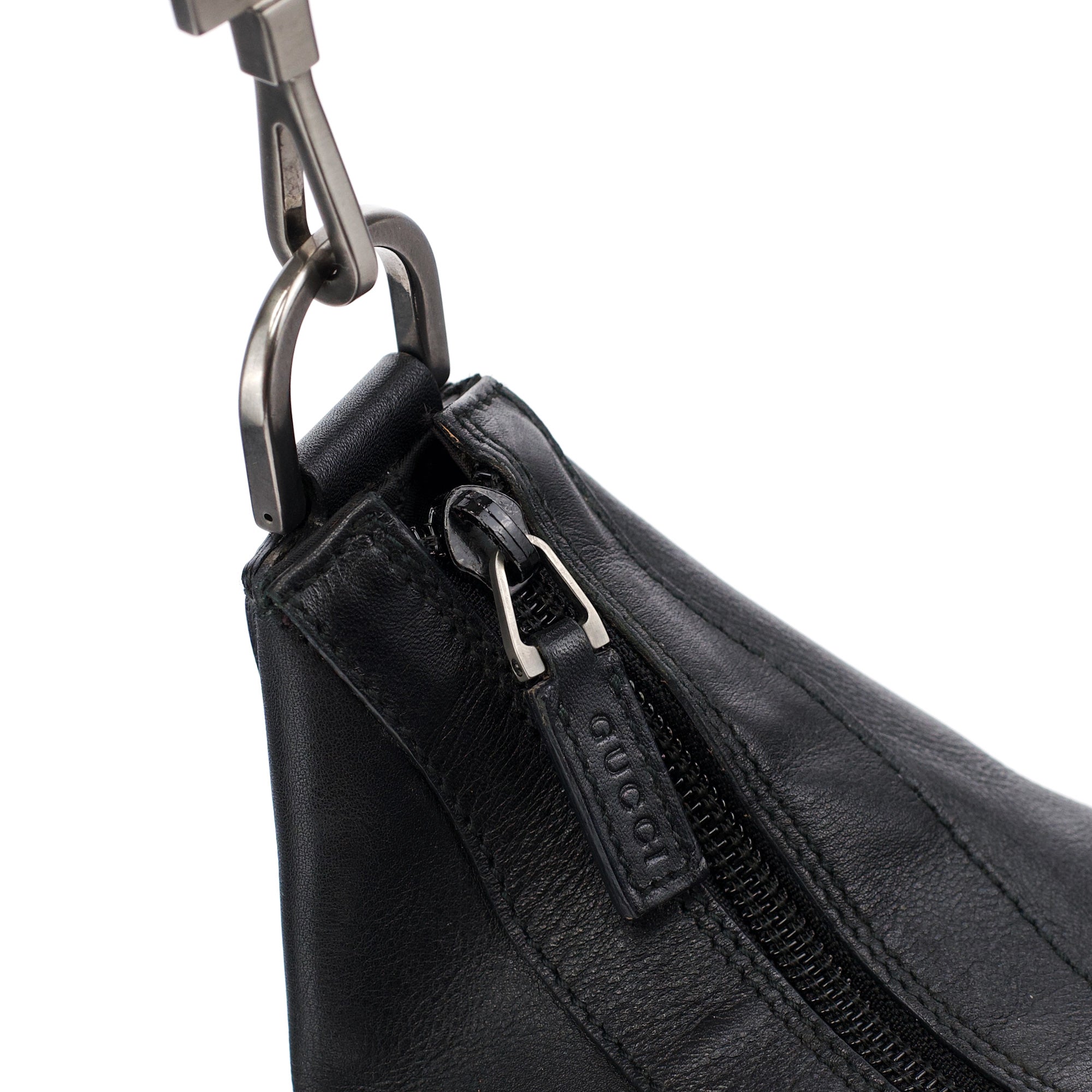 Black Calfskin Bamboo Shoulder Bag