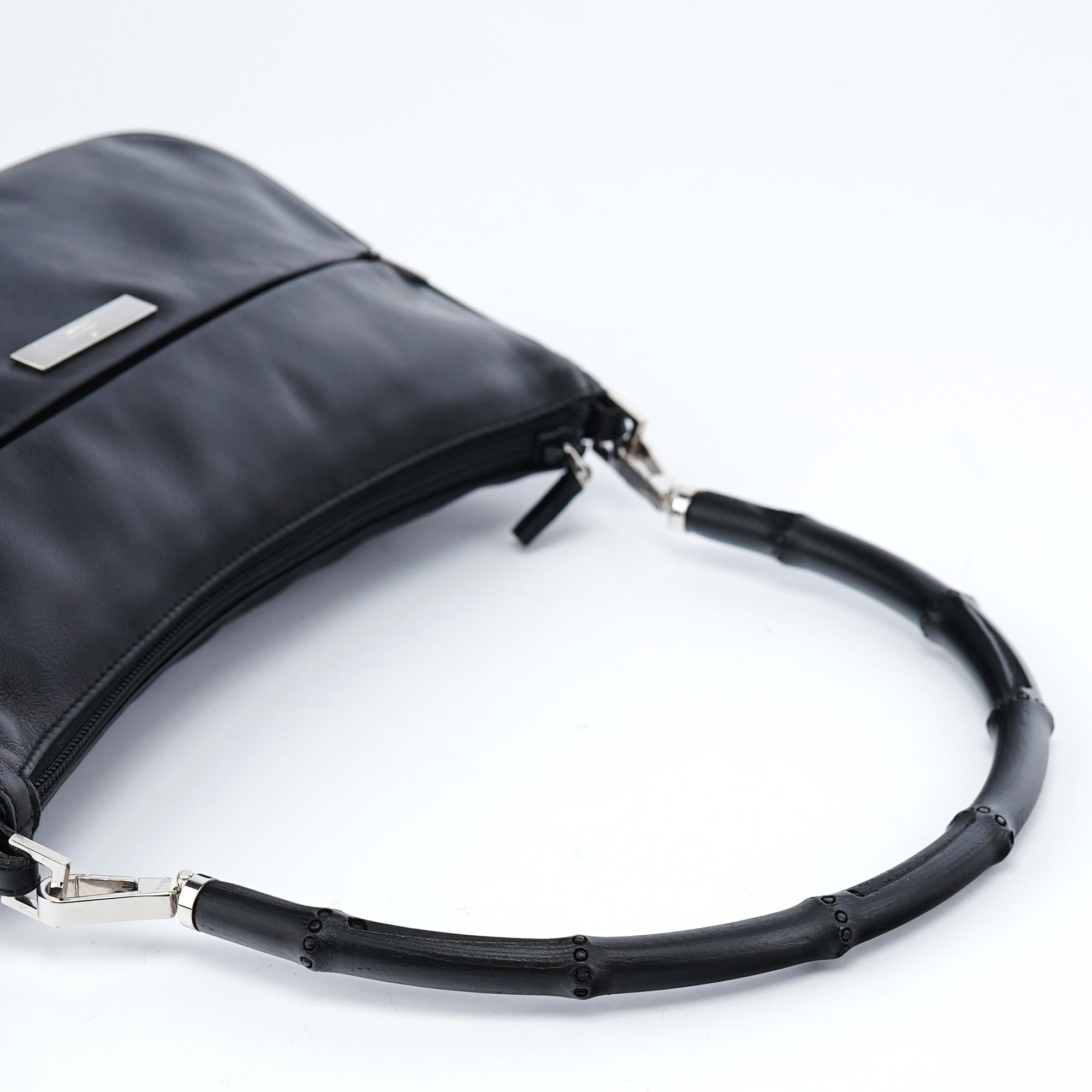 Black Calfskin Bamboo Shoulder Bag