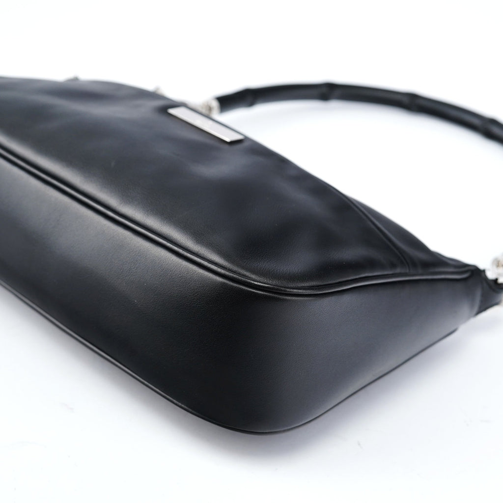 Black Calfskin Bamboo Shoulder Bag