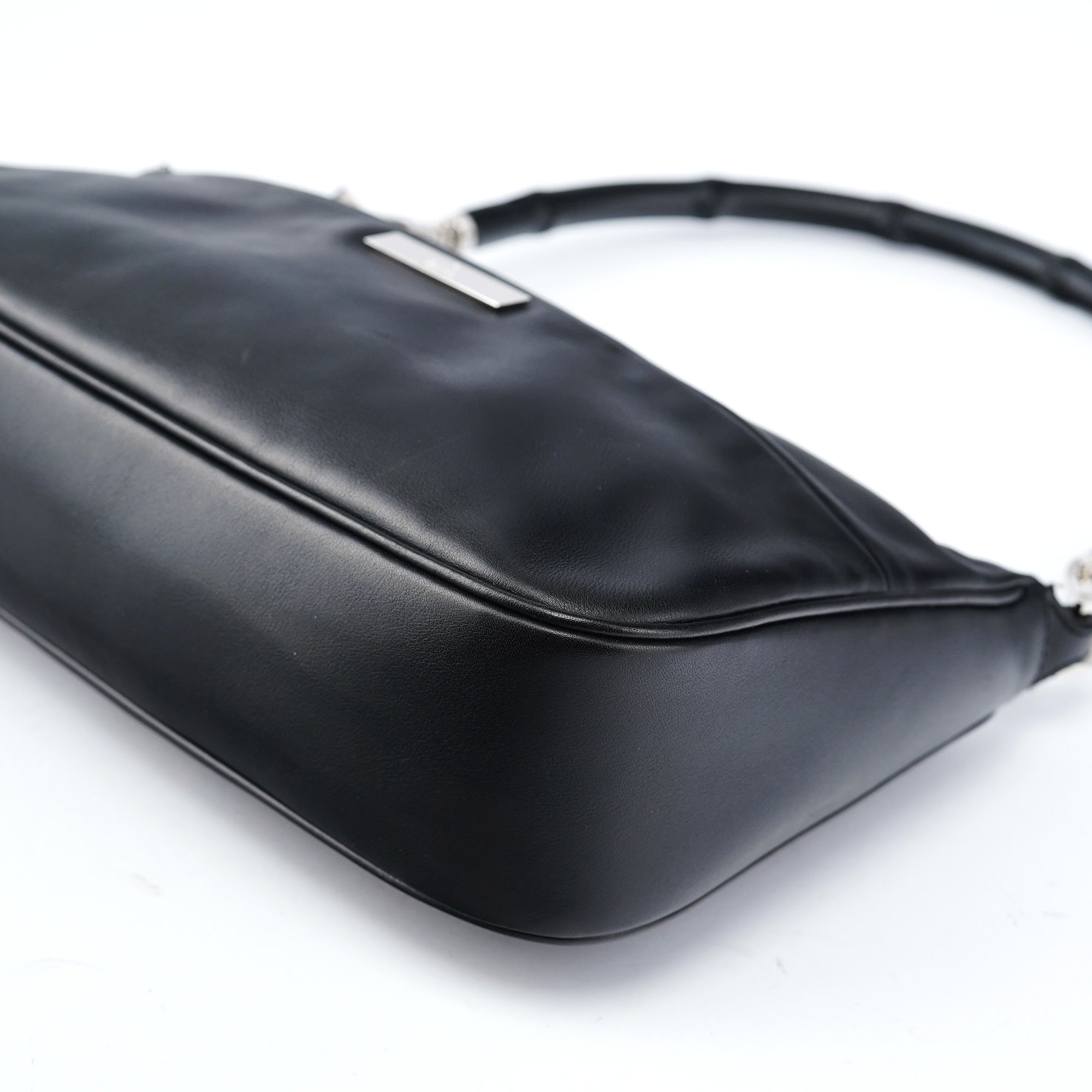 Black Calfskin Bamboo Shoulder Bag