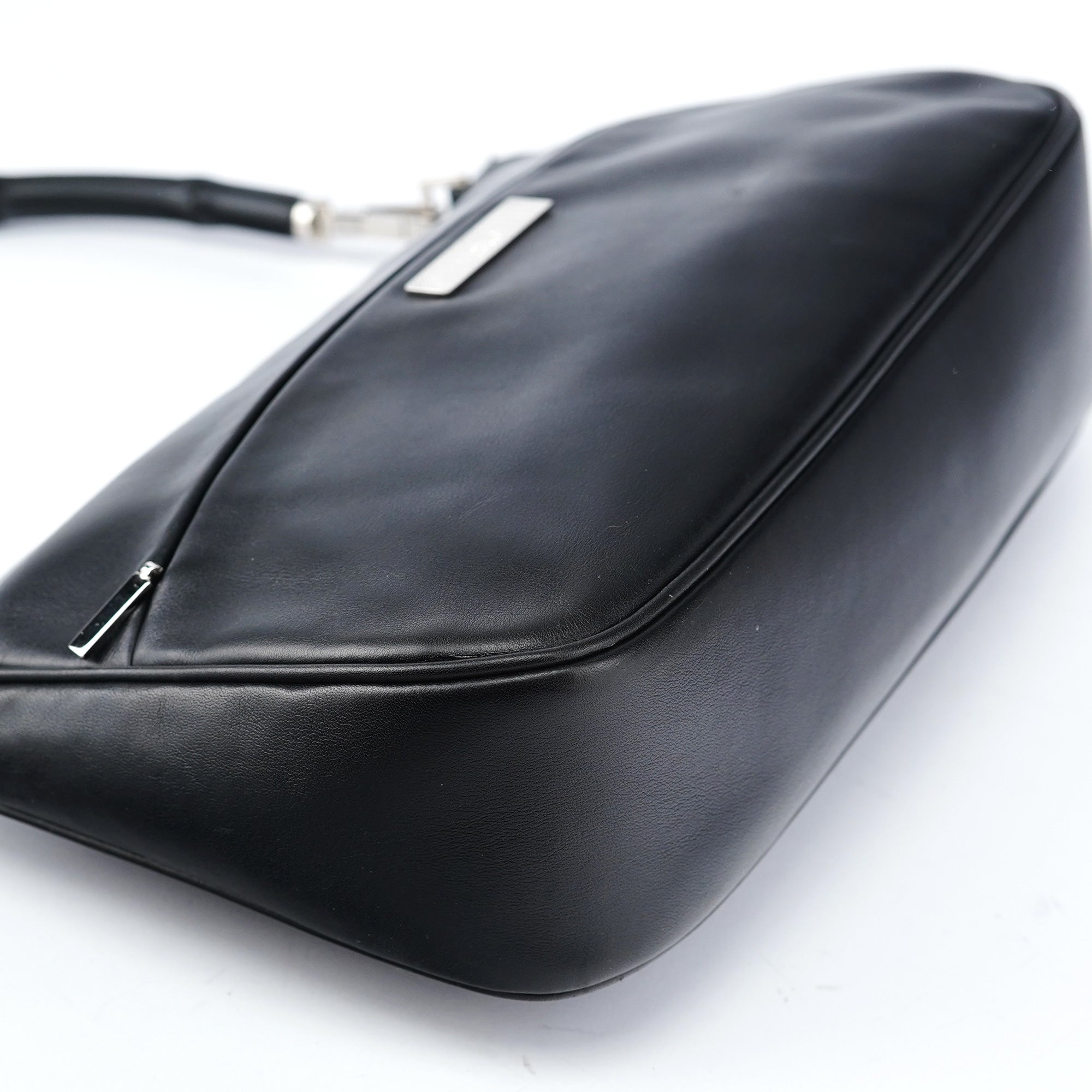 Black Calfskin Bamboo Shoulder Bag
