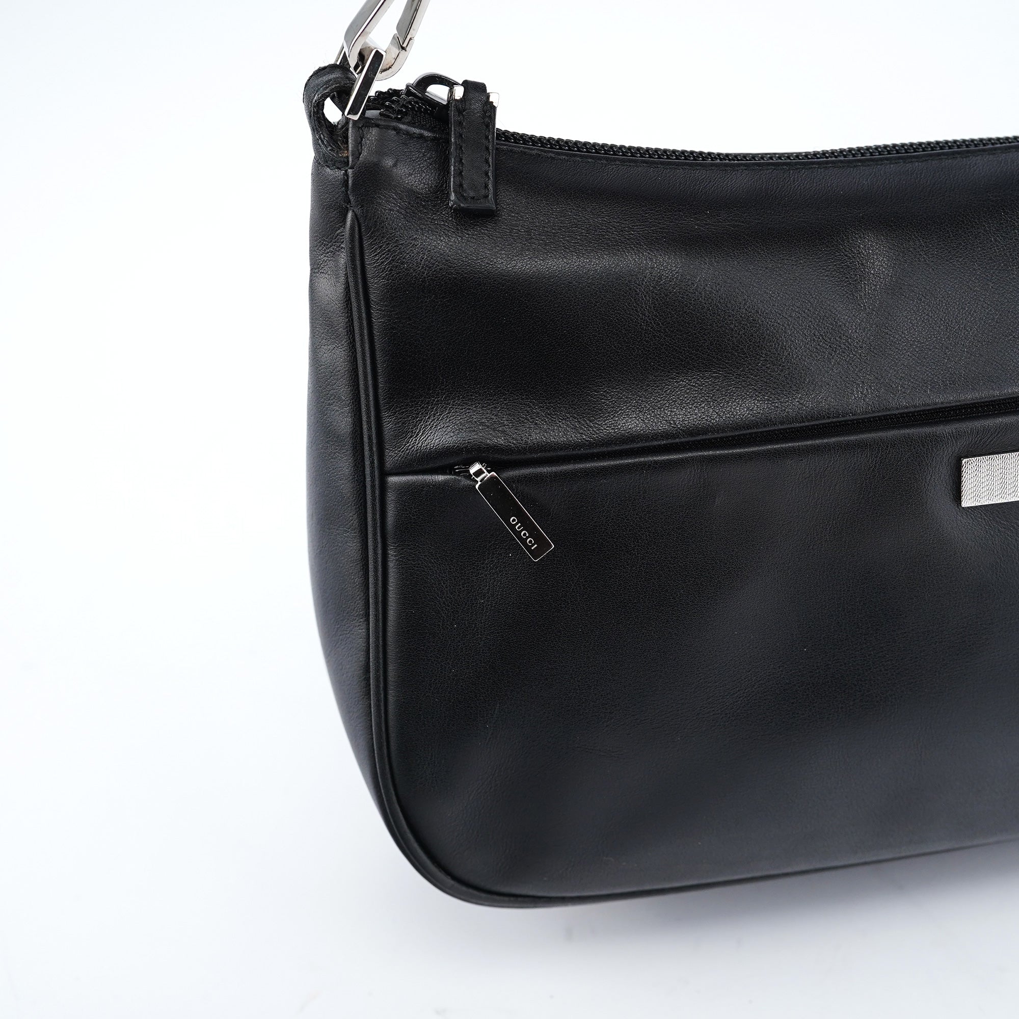 Black Calfskin Bamboo Shoulder Bag