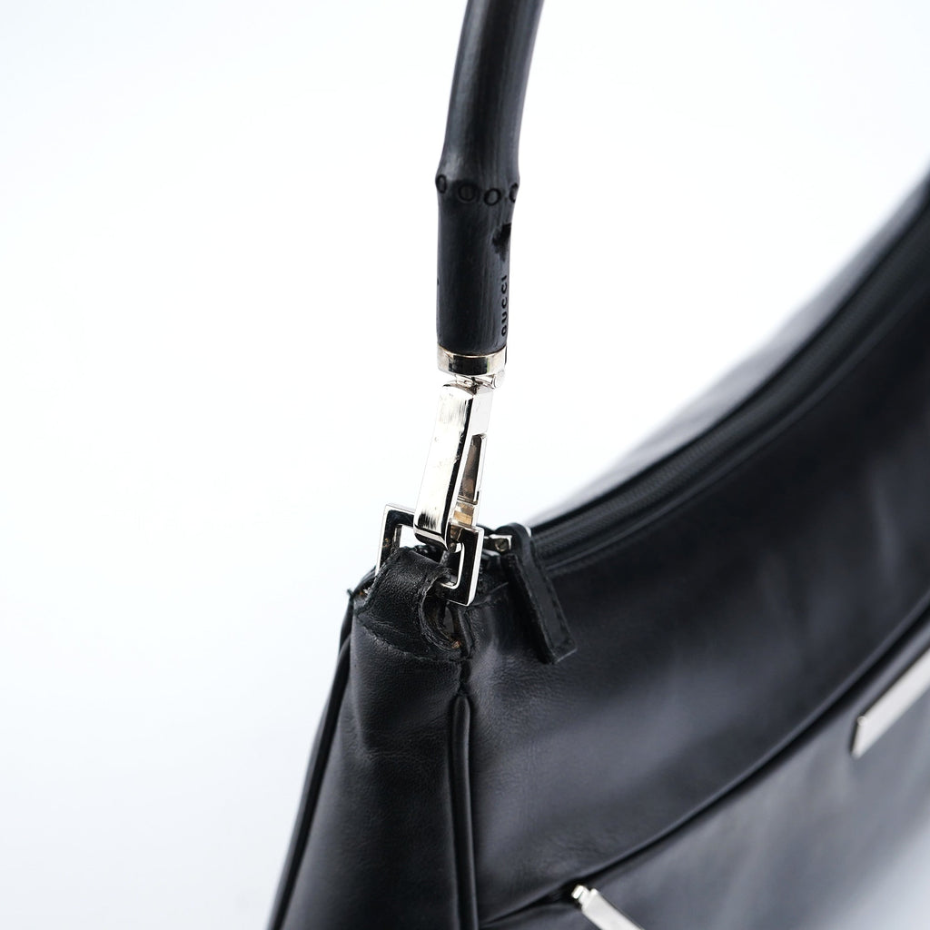 Black Calfskin Bamboo Shoulder Bag