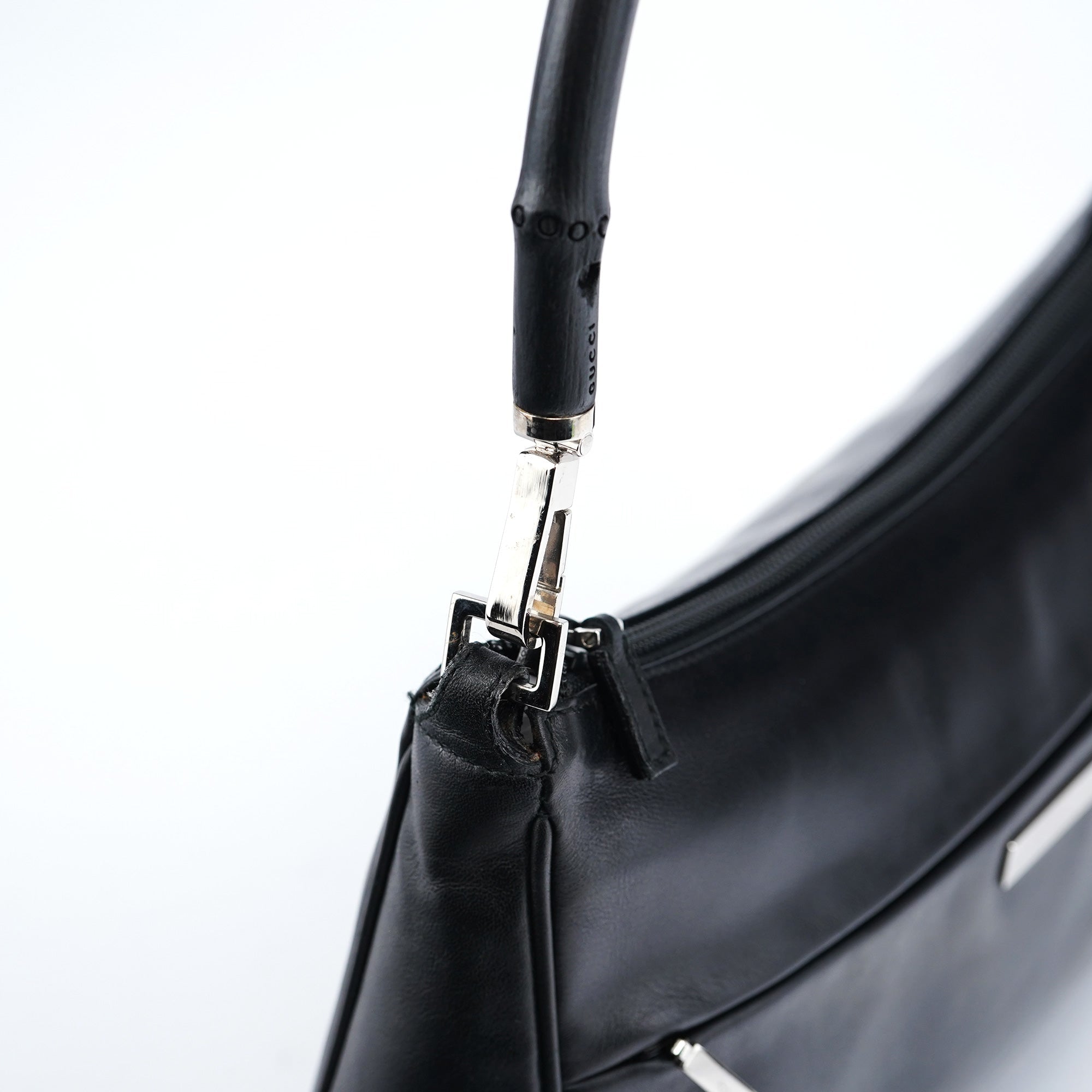 Black Calfskin Bamboo Shoulder Bag