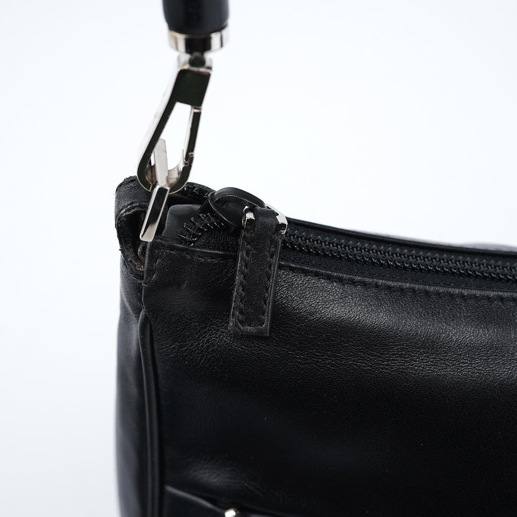 Black Calfskin Bamboo Shoulder Bag