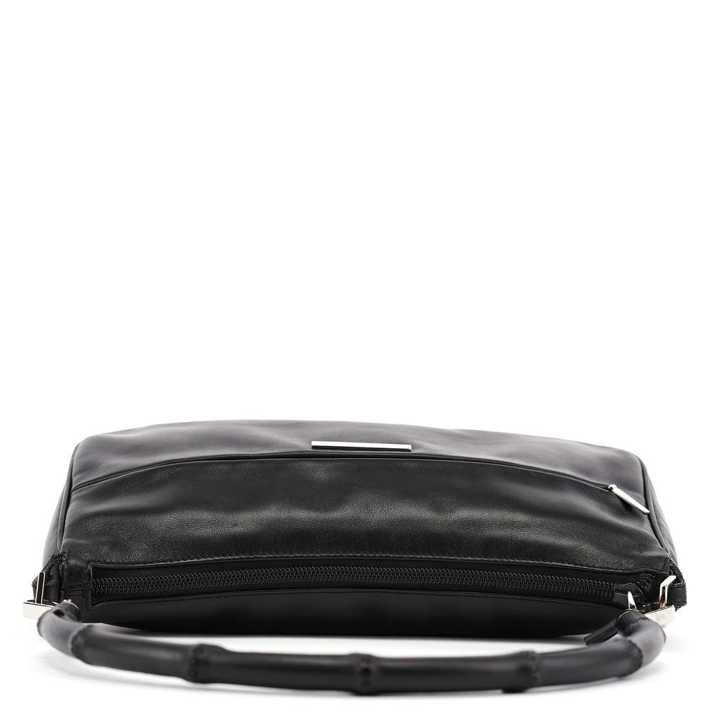 Black Calfskin Bamboo Shoulder Bag