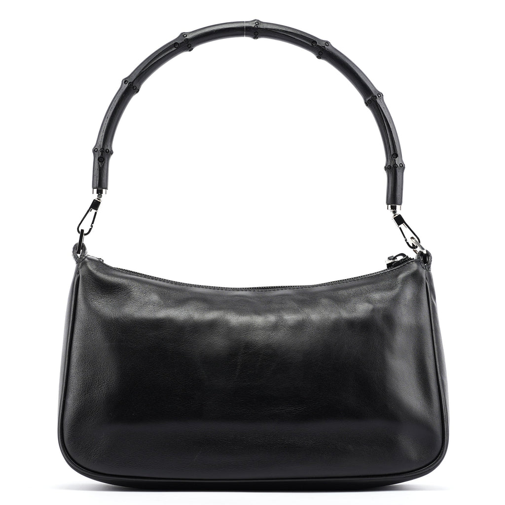 Black Calfskin Bamboo Shoulder Bag
