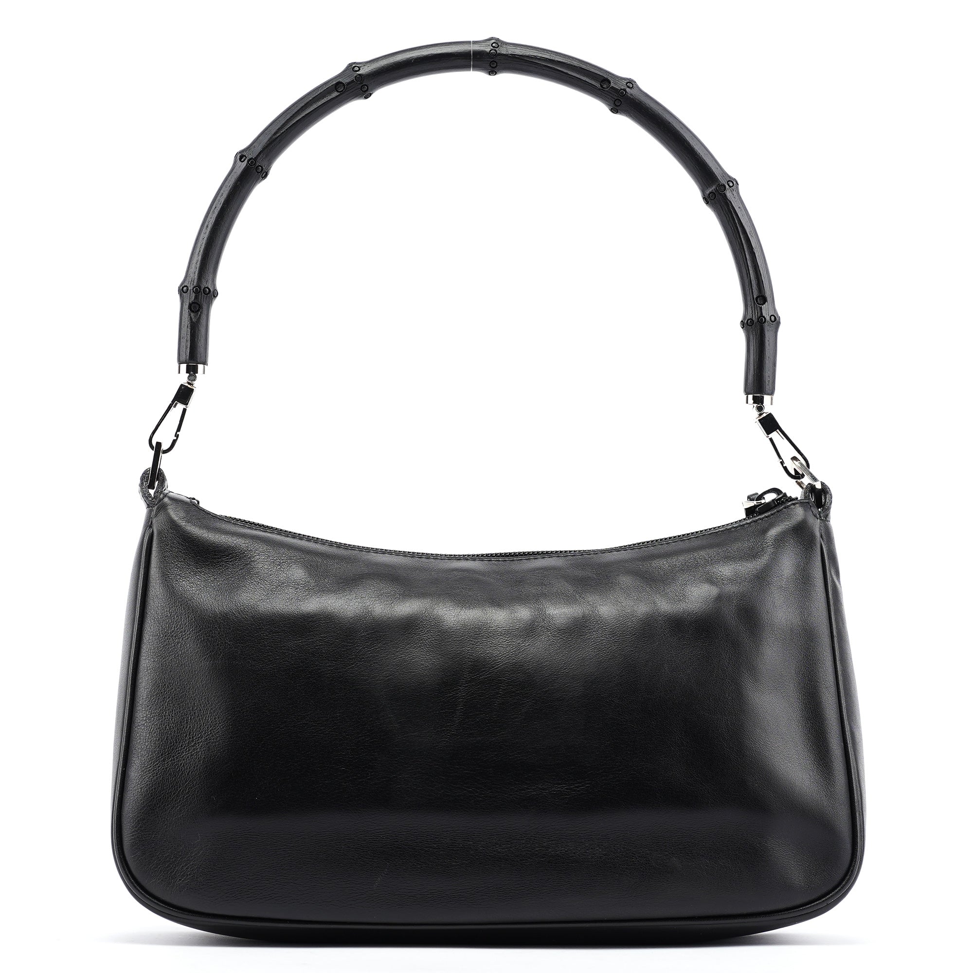 Black Calfskin Bamboo Shoulder Bag
