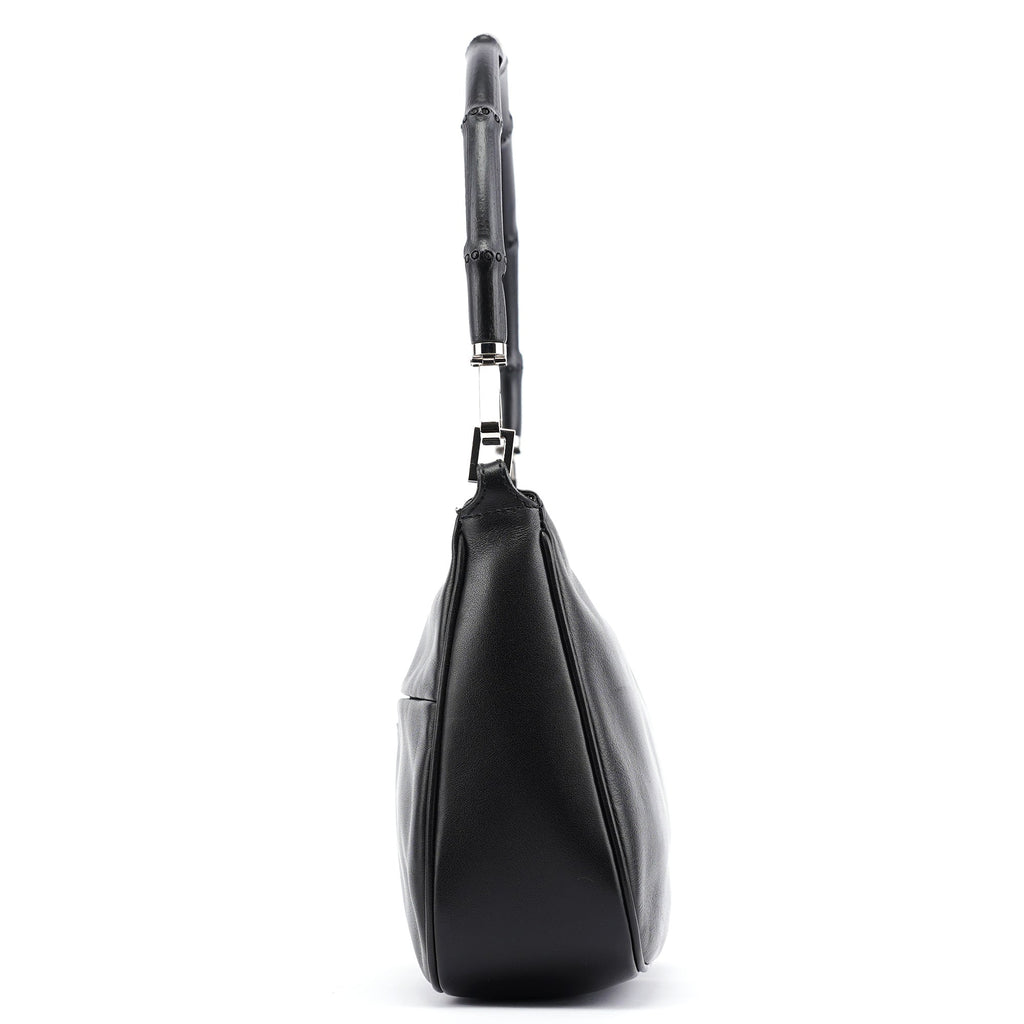 Black Calfskin Bamboo Shoulder Bag