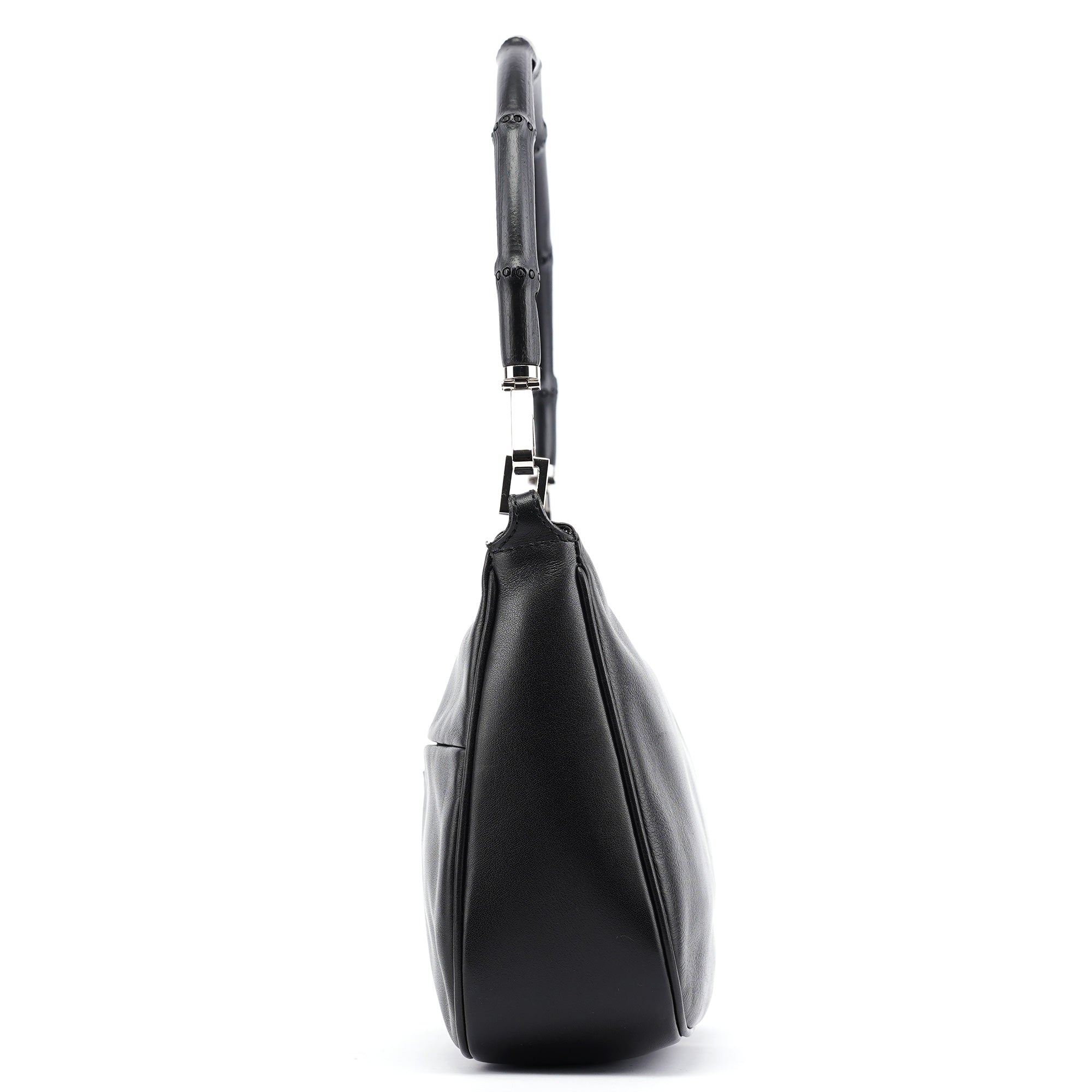 Black Calfskin Bamboo Shoulder Bag