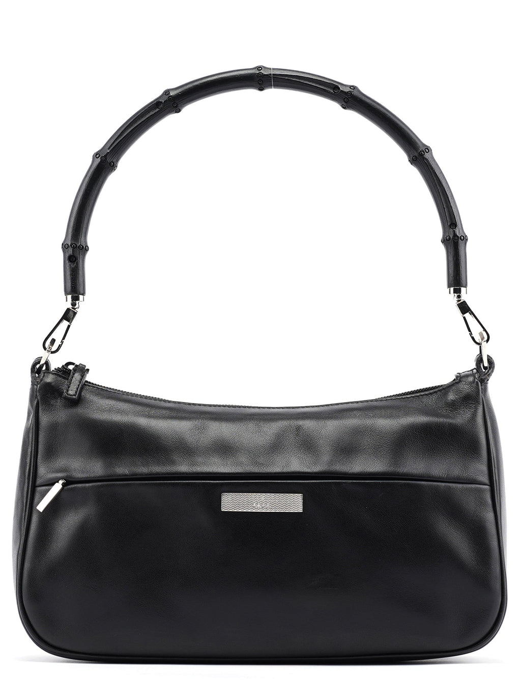 Black Calfskin Bamboo Shoulder Bag