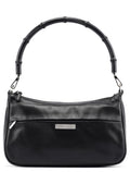 Black Calfskin Bamboo Shoulder Bag