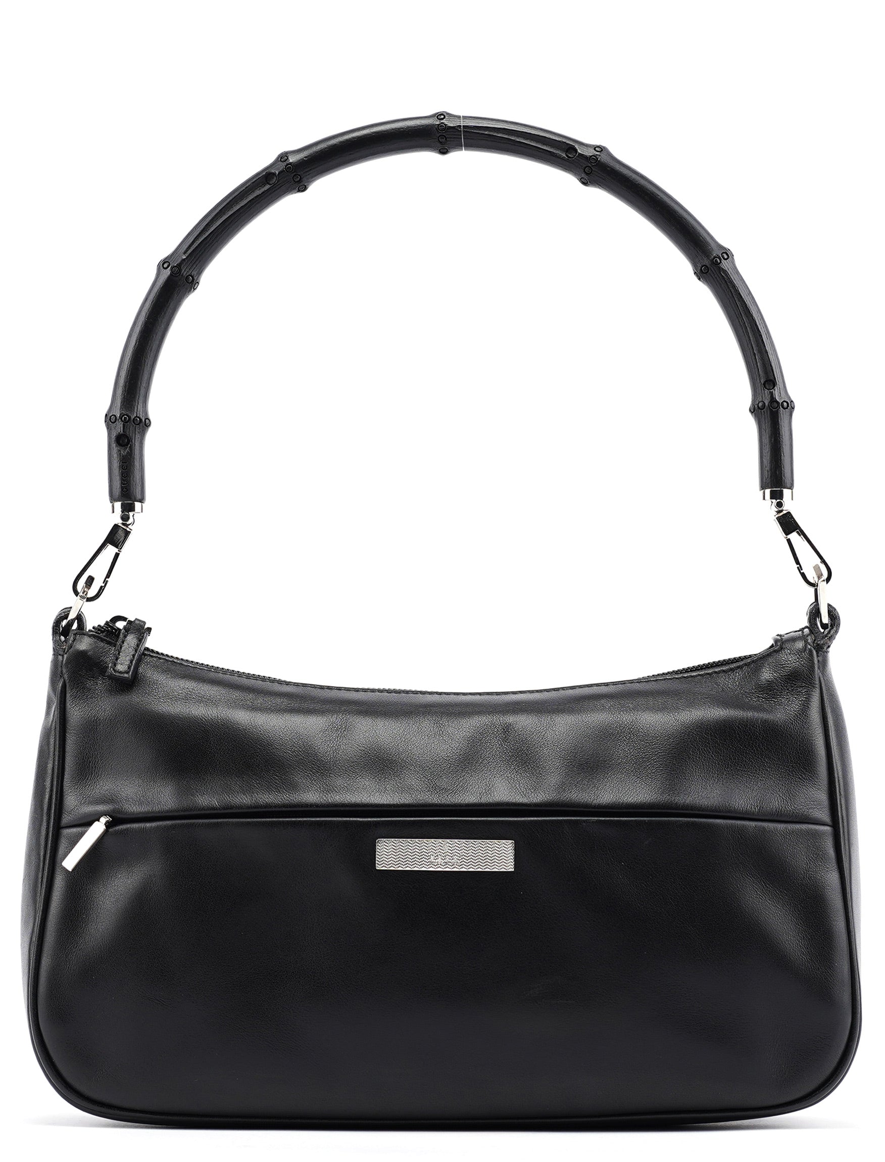 Black Calfskin Bamboo Shoulder Bag