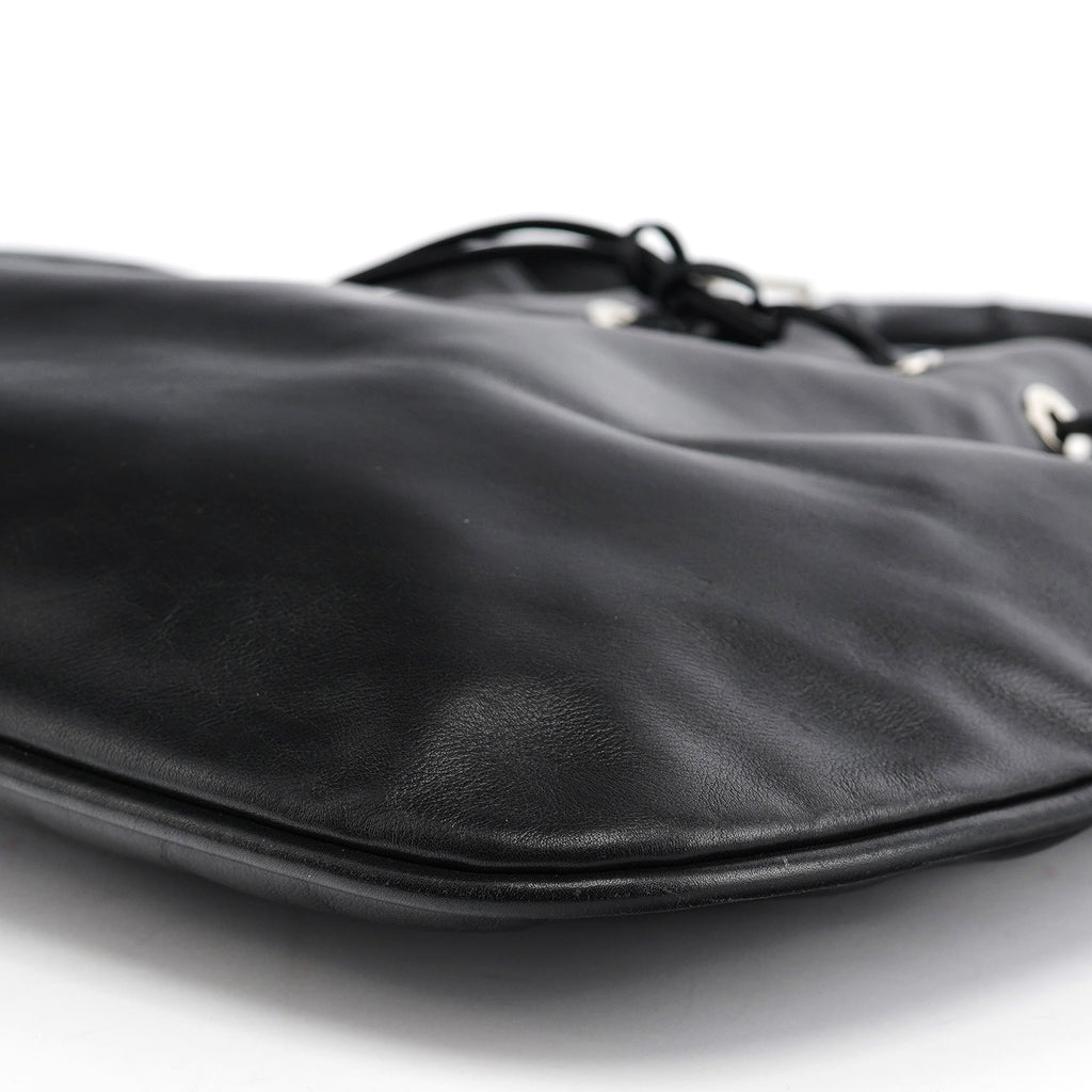 Black Calfskin Bamboo Shoulder Bag