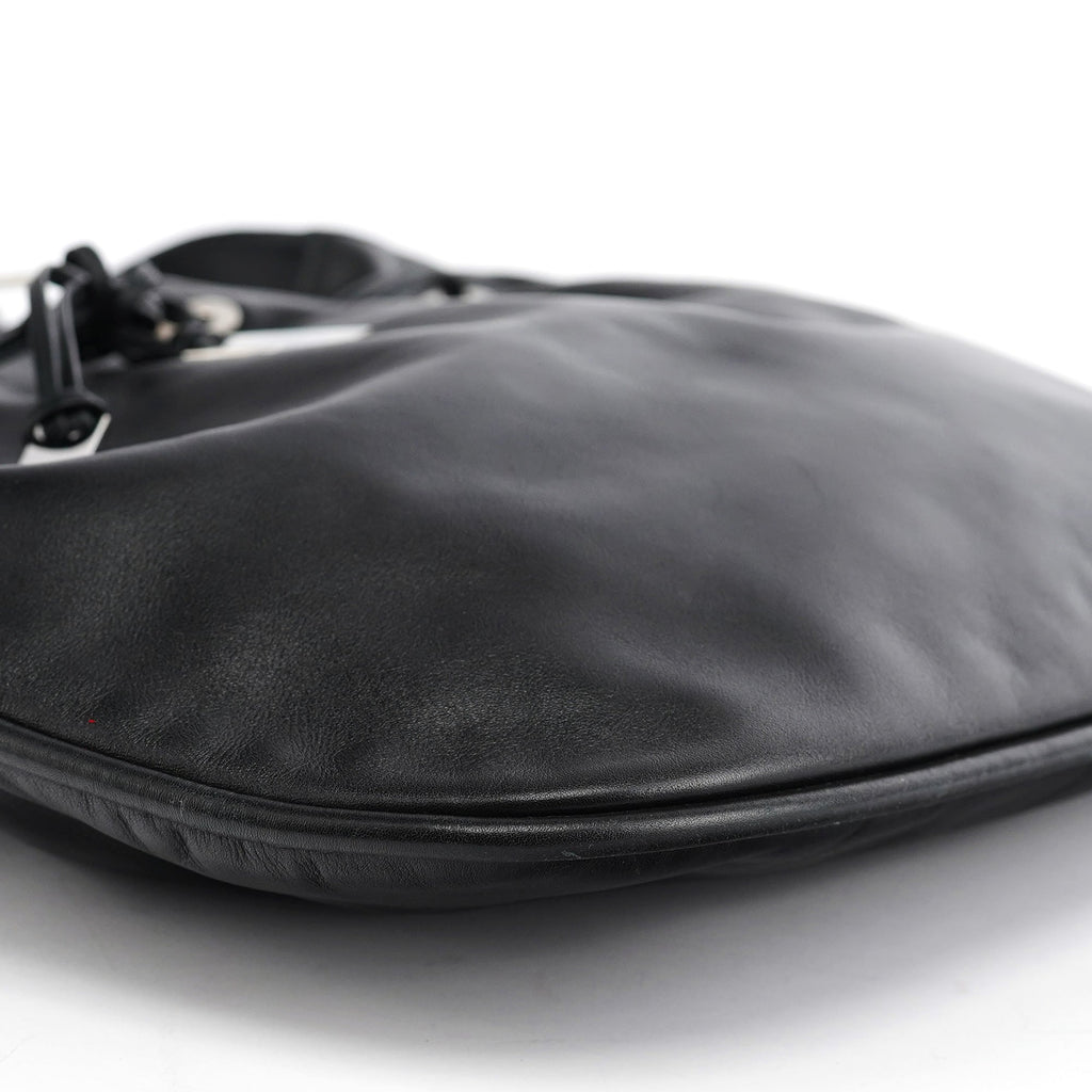 Black Calfskin Bamboo Shoulder Bag