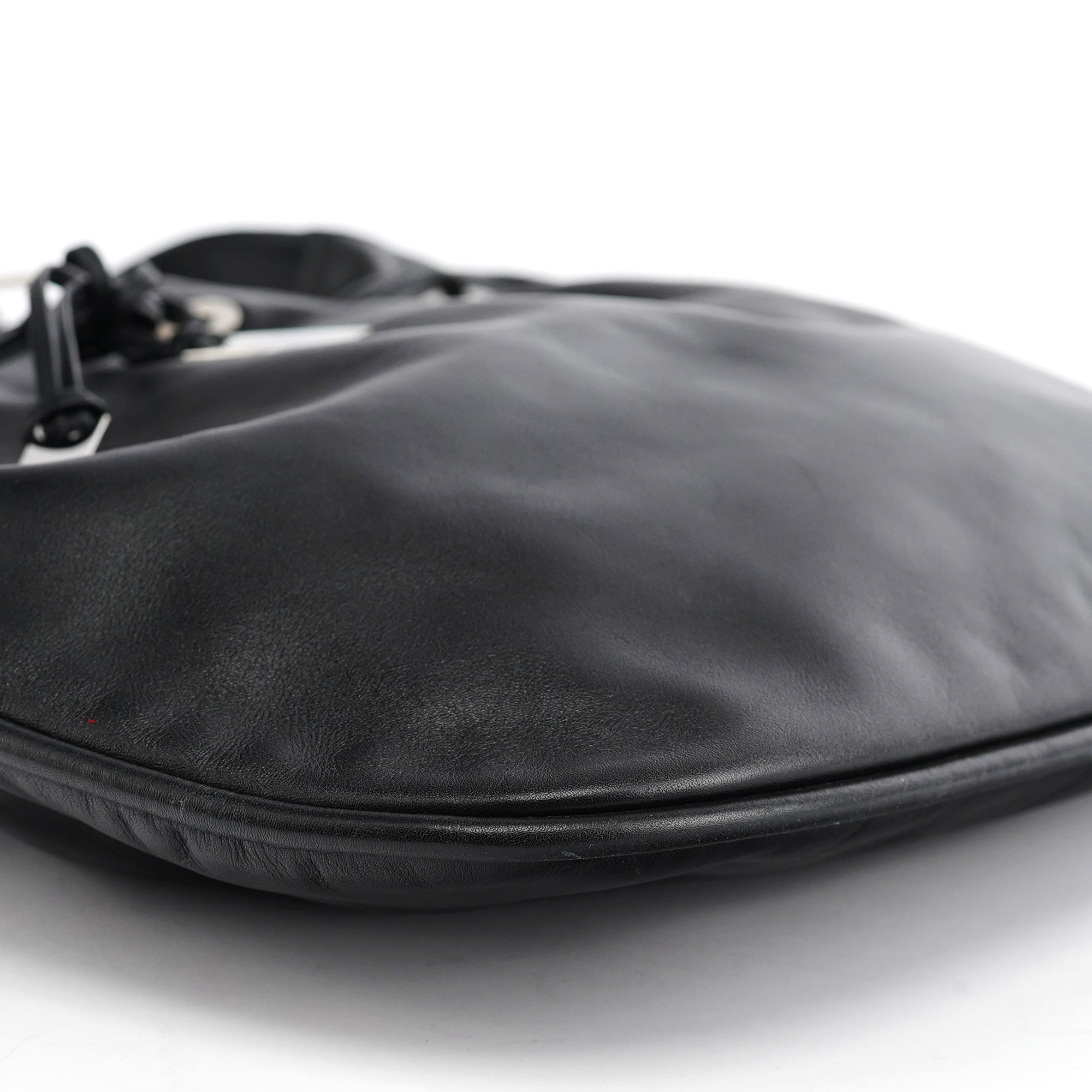 Black Calfskin Bamboo Shoulder Bag