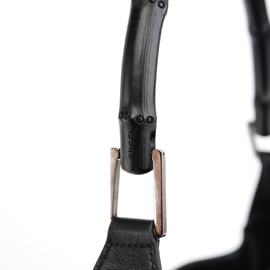 Black Calfskin Bamboo Shoulder Bag