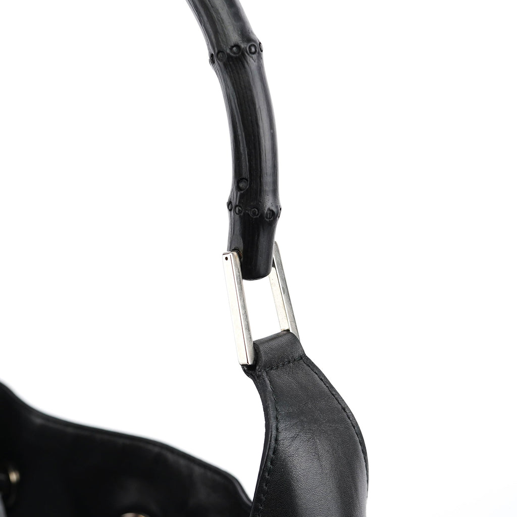 Black Calfskin Bamboo Shoulder Bag