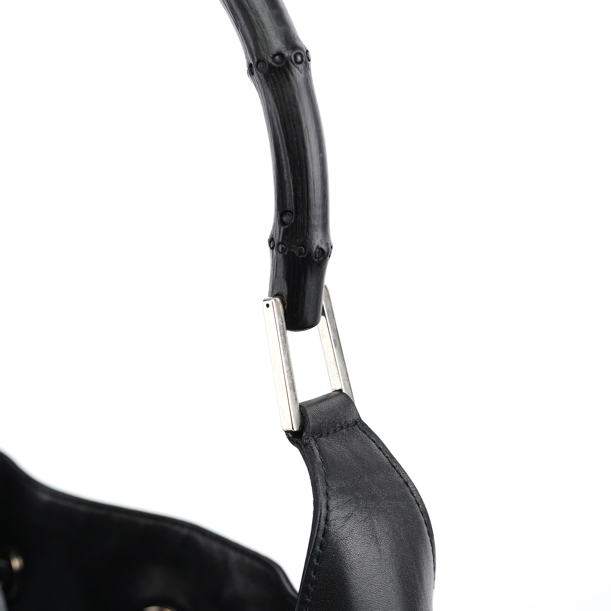 Black Calfskin Bamboo Shoulder Bag