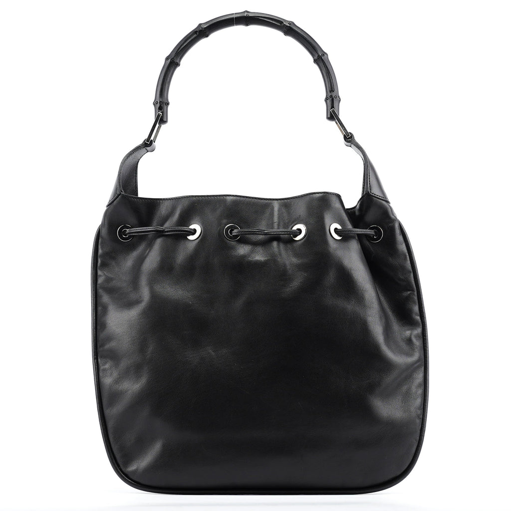Black Calfskin Bamboo Shoulder Bag