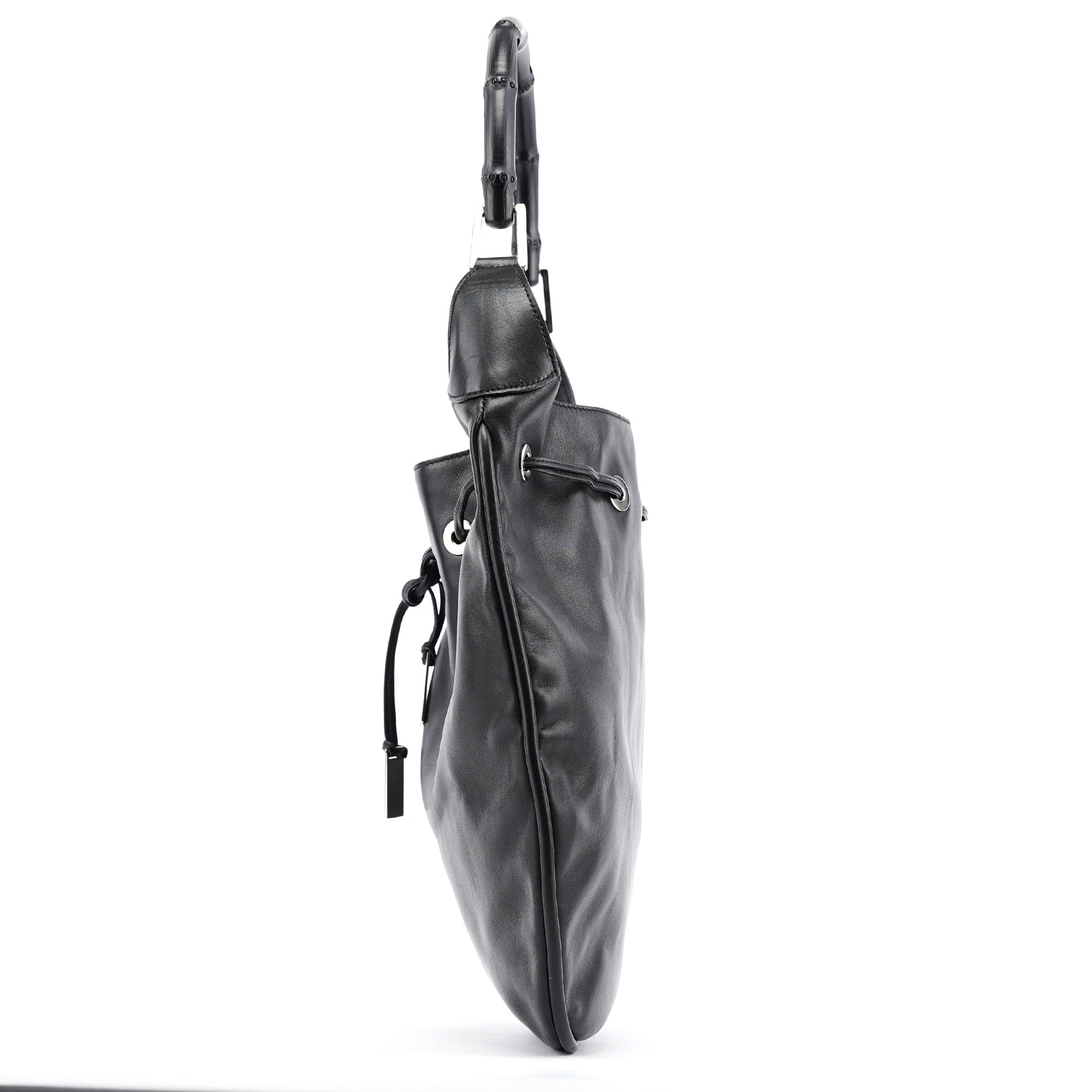 Black Calfskin Bamboo Shoulder Bag
