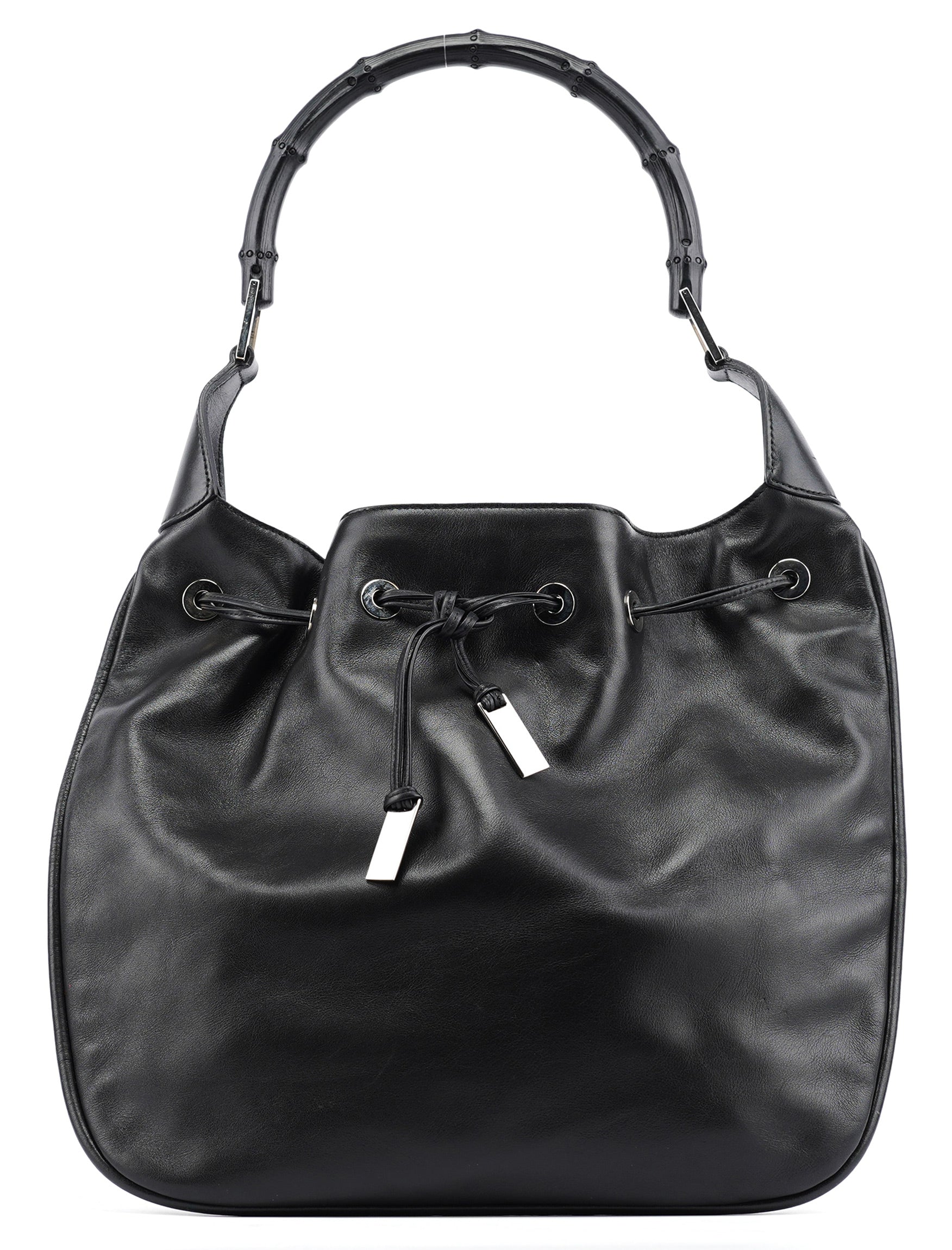 Black Calfskin Bamboo Shoulder Bag