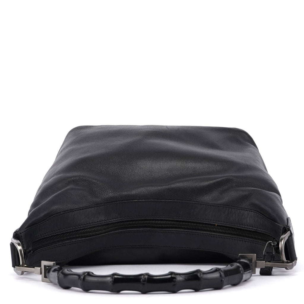 Black Calfskin Bamboo Shoulder Bag