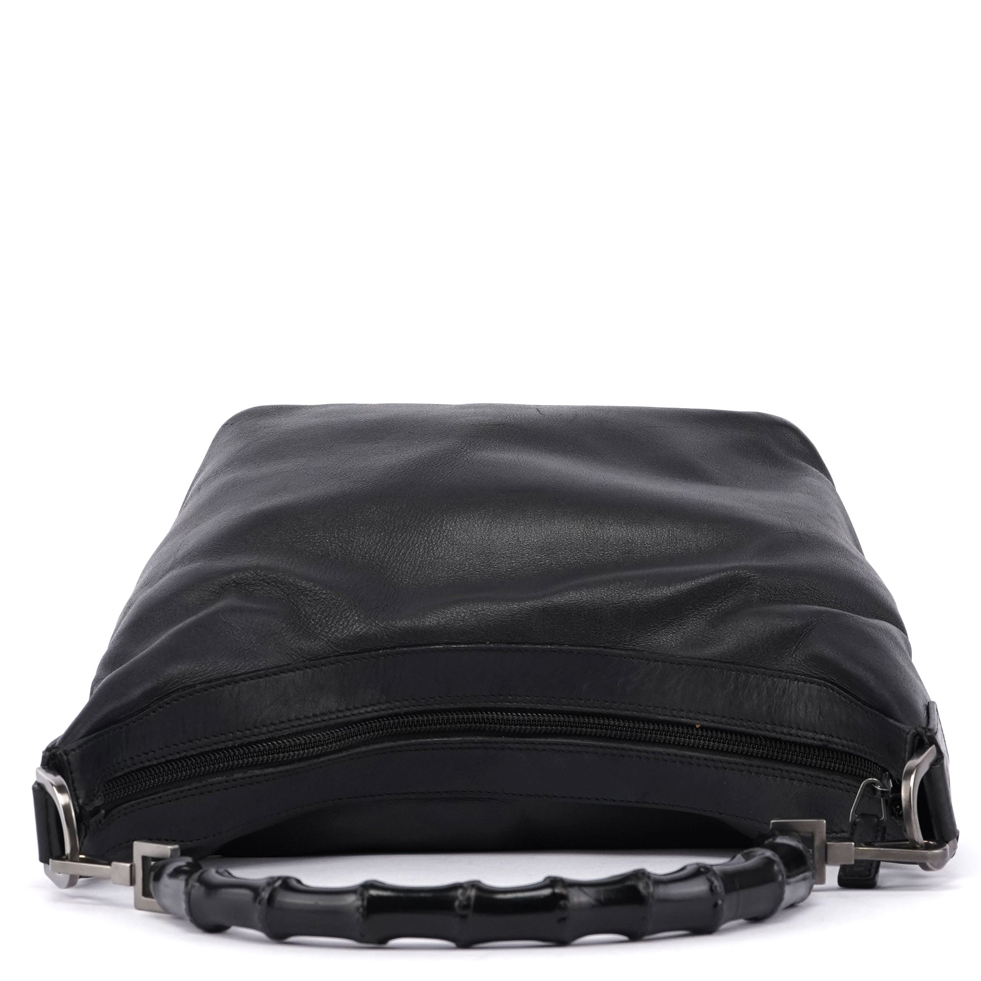 Black Calfskin Bamboo Shoulder Bag