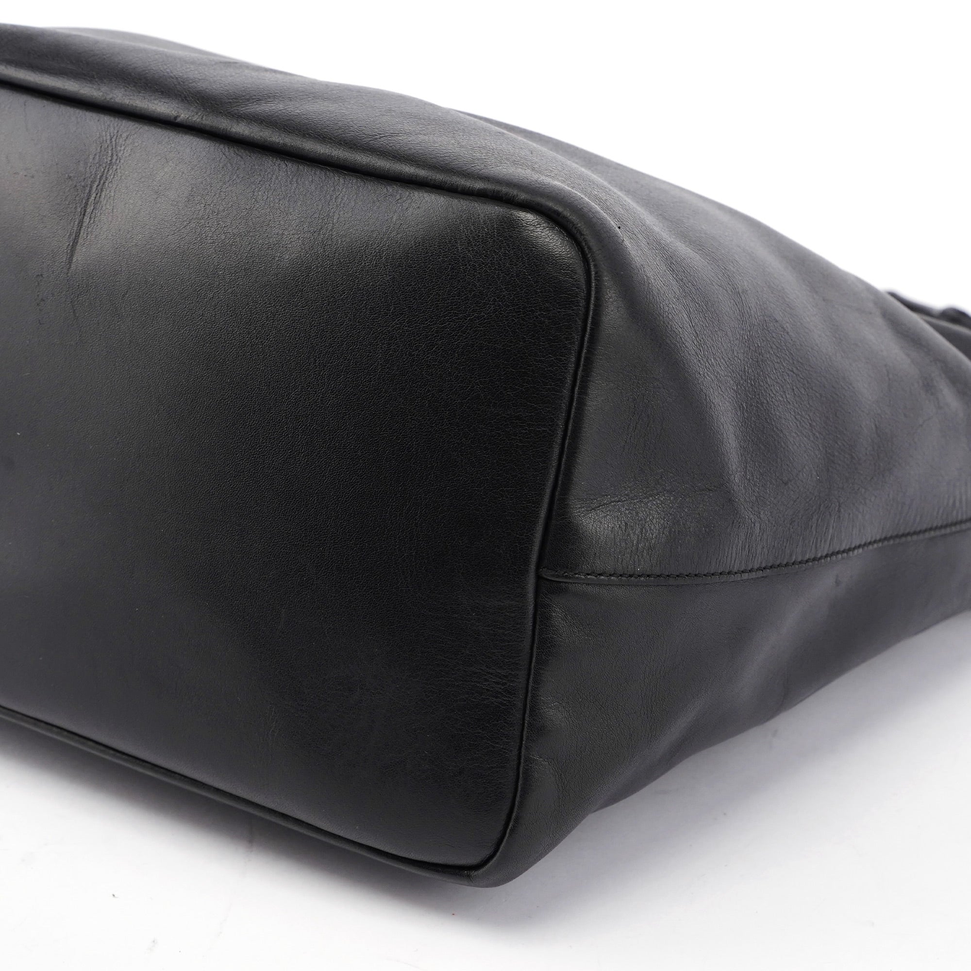 Black Calfskin Bamboo Shoulder Bag