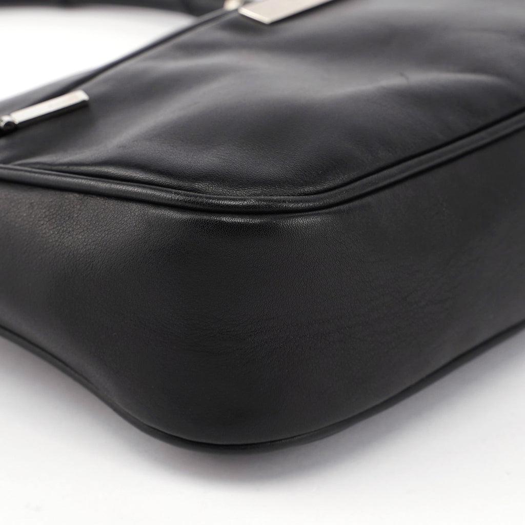 Black Calfskin Bamboo Shoulder Bag