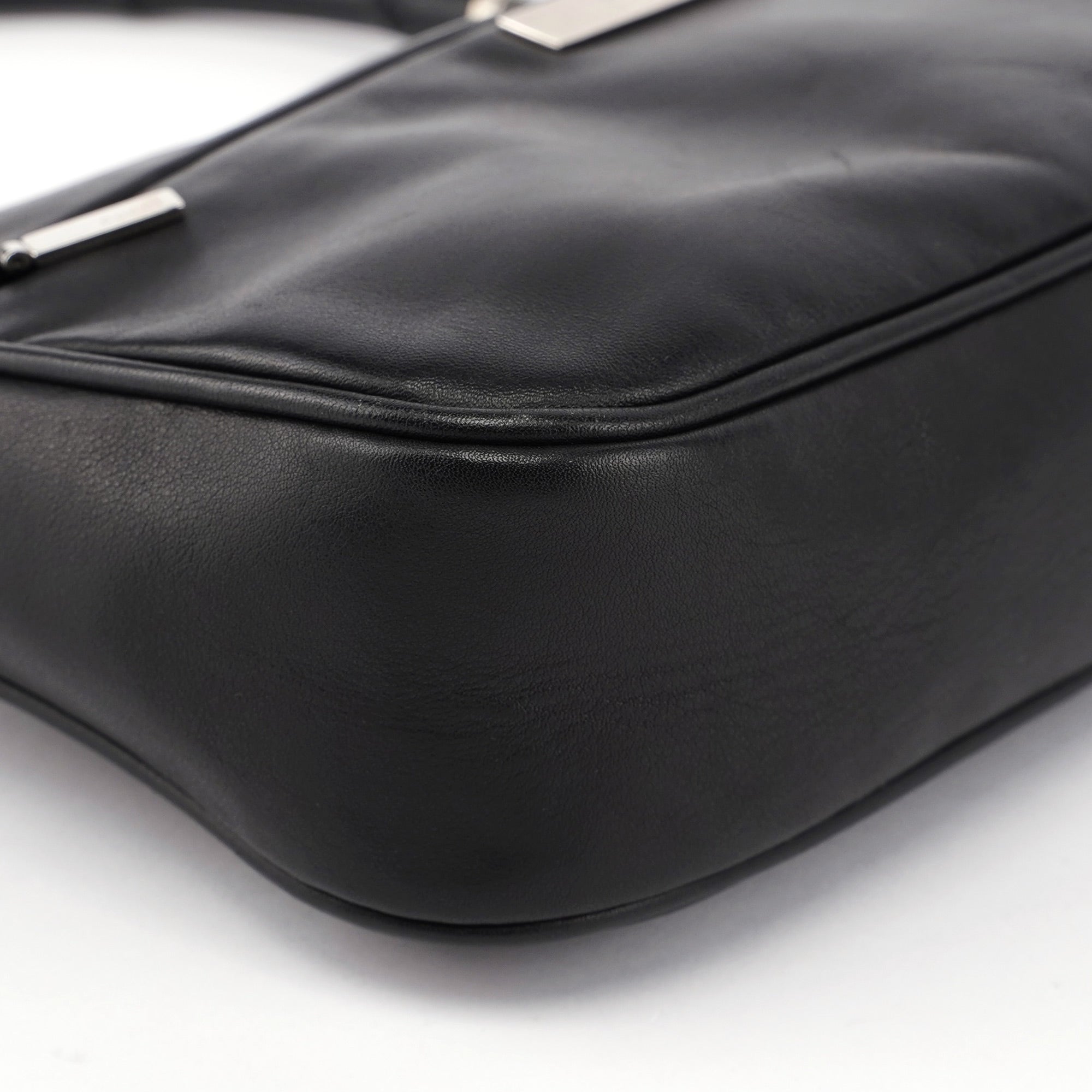 Black Calfskin Bamboo Shoulder Bag