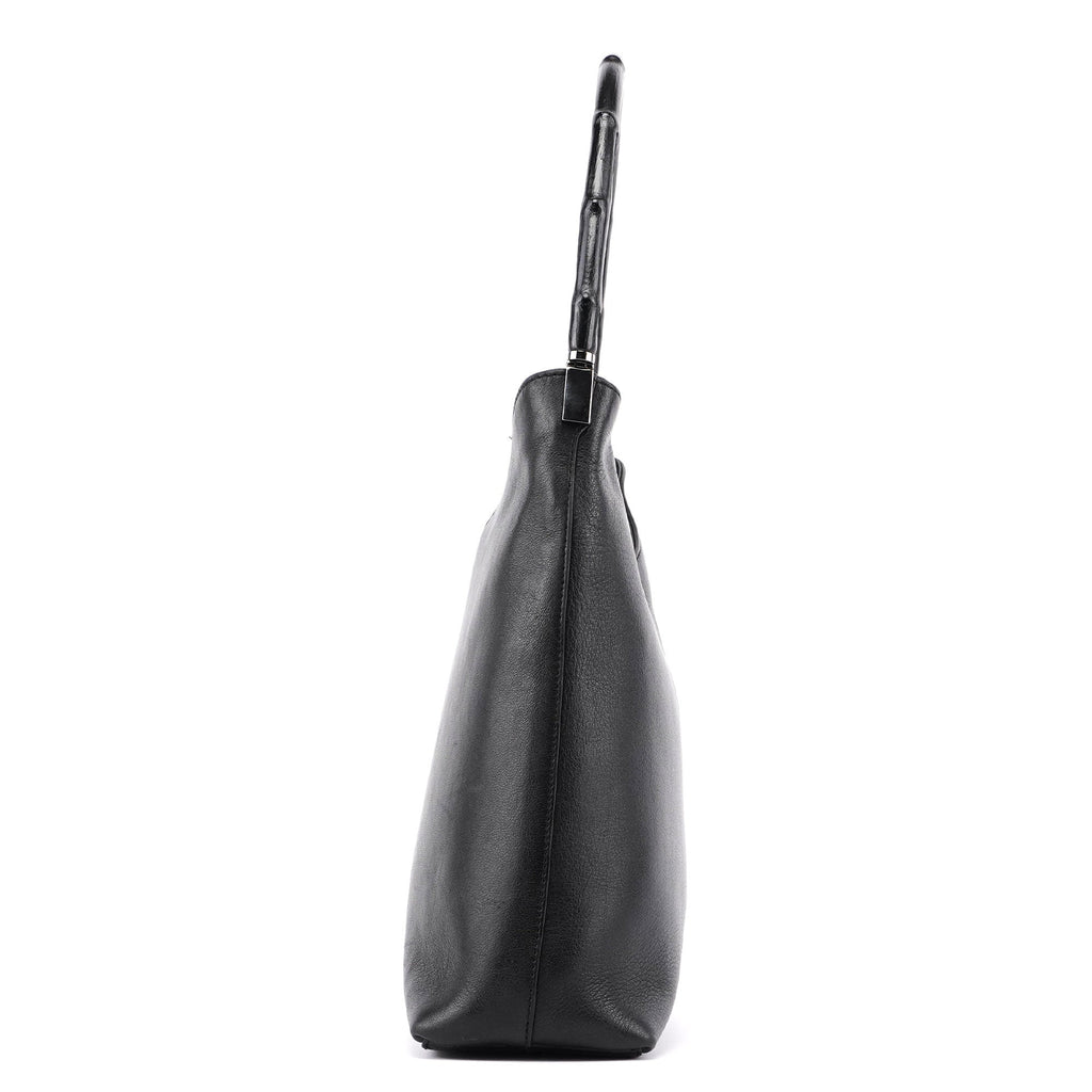 Black Calfskin Bamboo Shoulder Bag