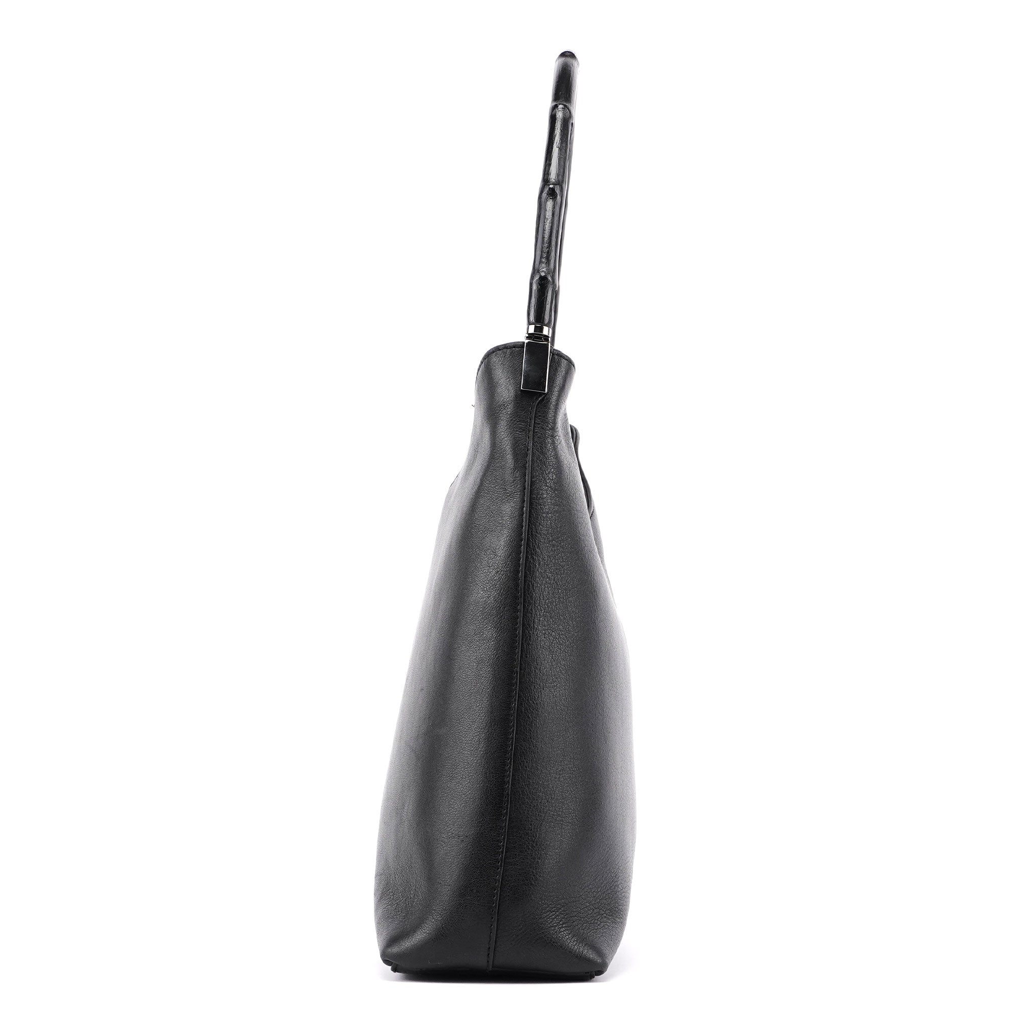 Black Calfskin Bamboo Shoulder Bag