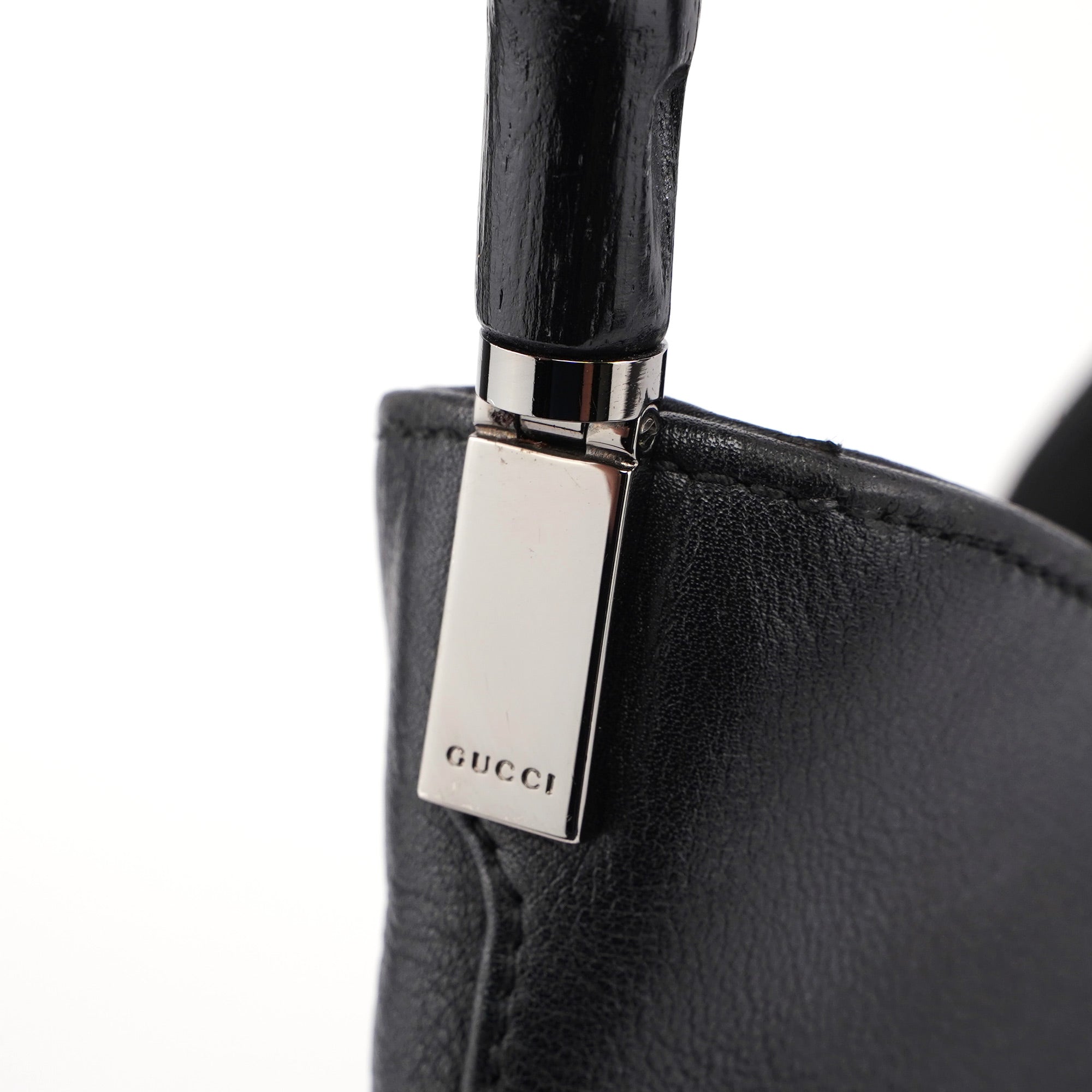 Black Calfskin Bamboo Shoulder Bag