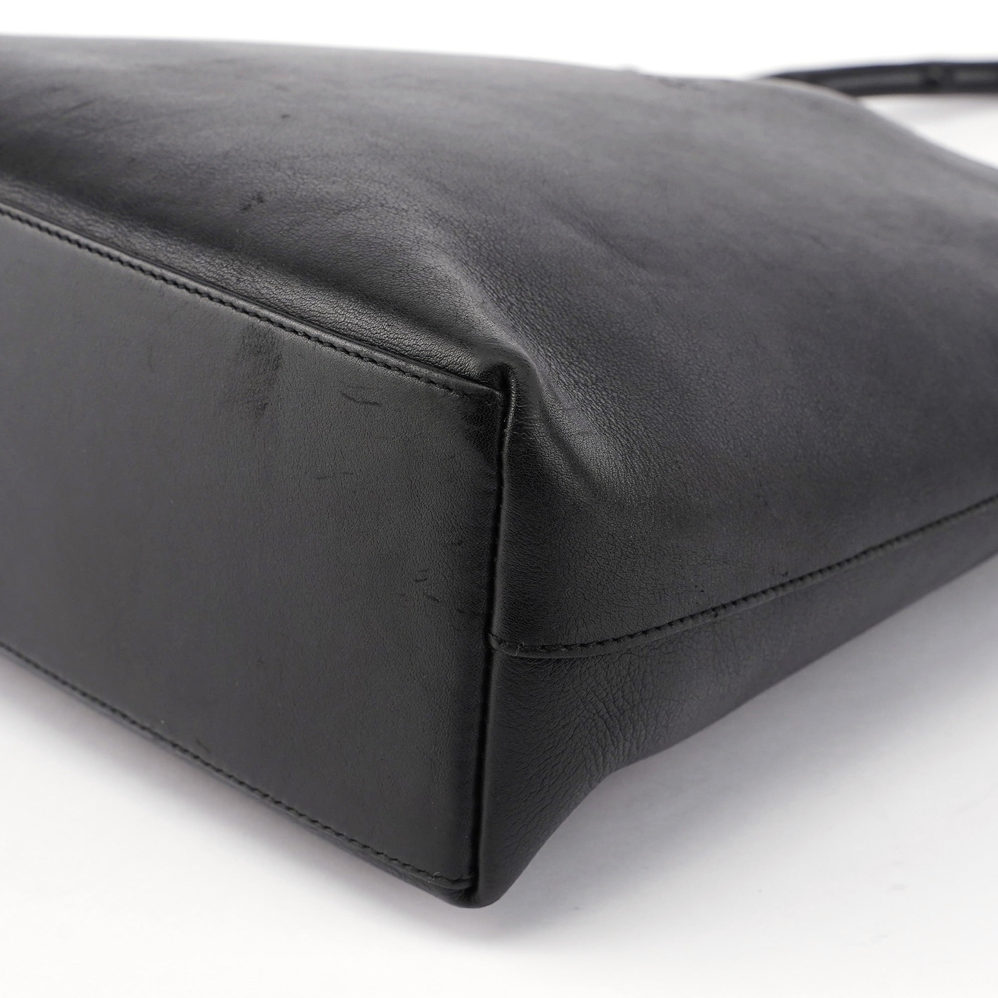 Black Calfskin Bamboo Shoulder Bag