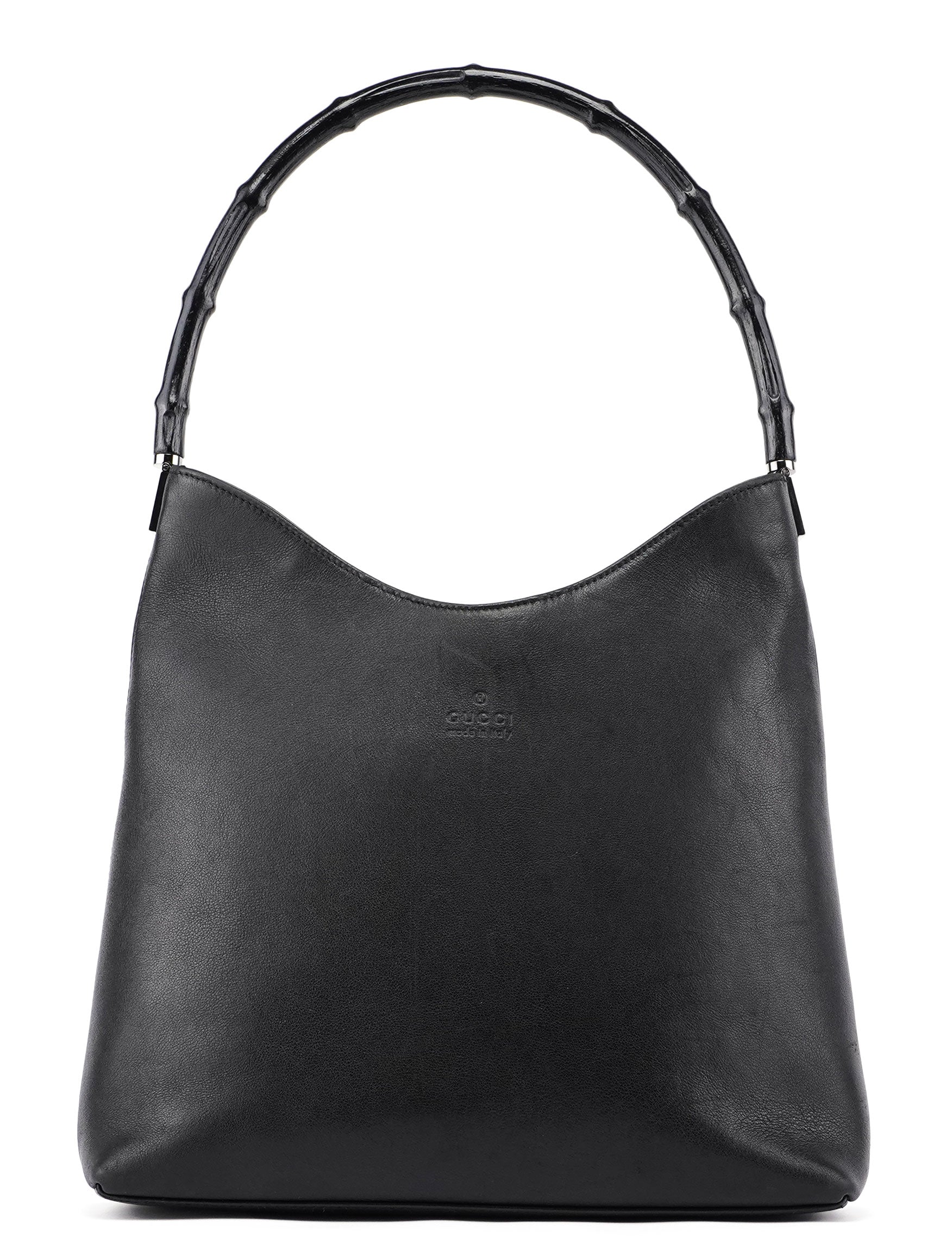 Black Calfskin Bamboo Shoulder Bag