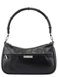 Black Calfskin Bamboo Shoulder Bag