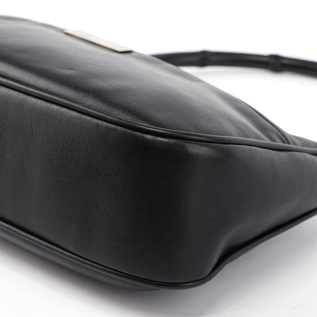 Black Calfskin Bamboo Shoulder Bag