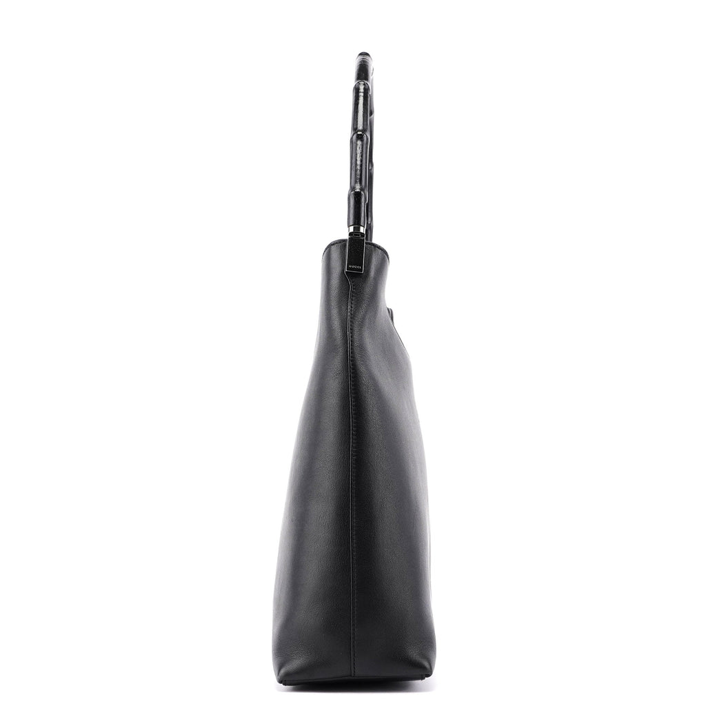 Black Calfskin Bamboo Shoulder Bag