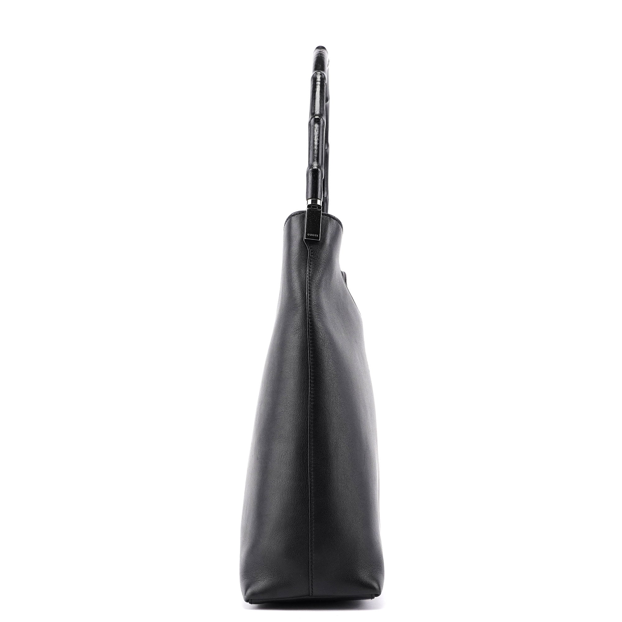 Black Calfskin Bamboo Shoulder Bag