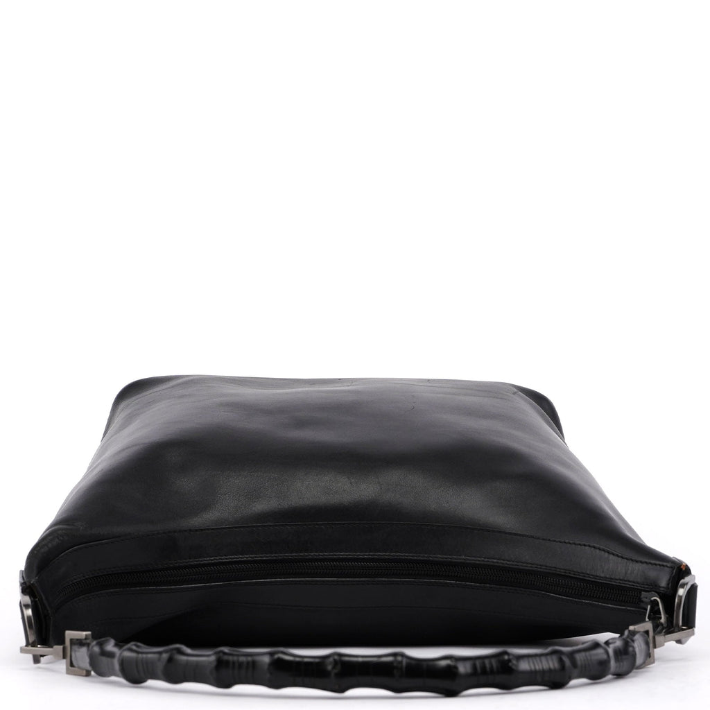 Black Calfskin Bamboo Shoulder Bag