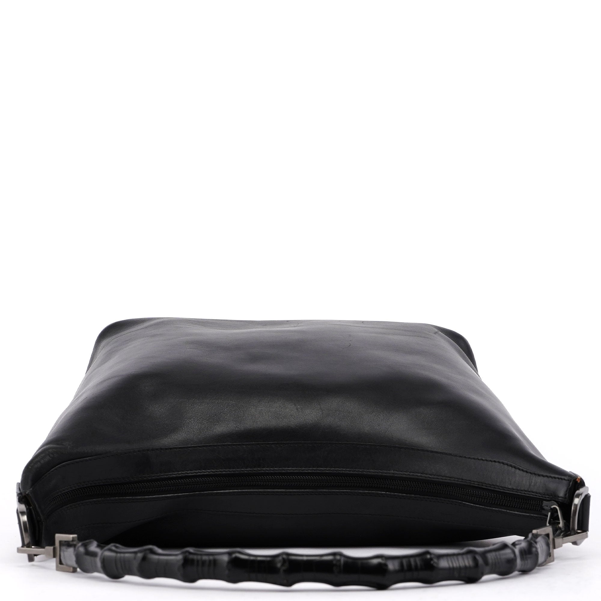 Black Calfskin Bamboo Shoulder Bag