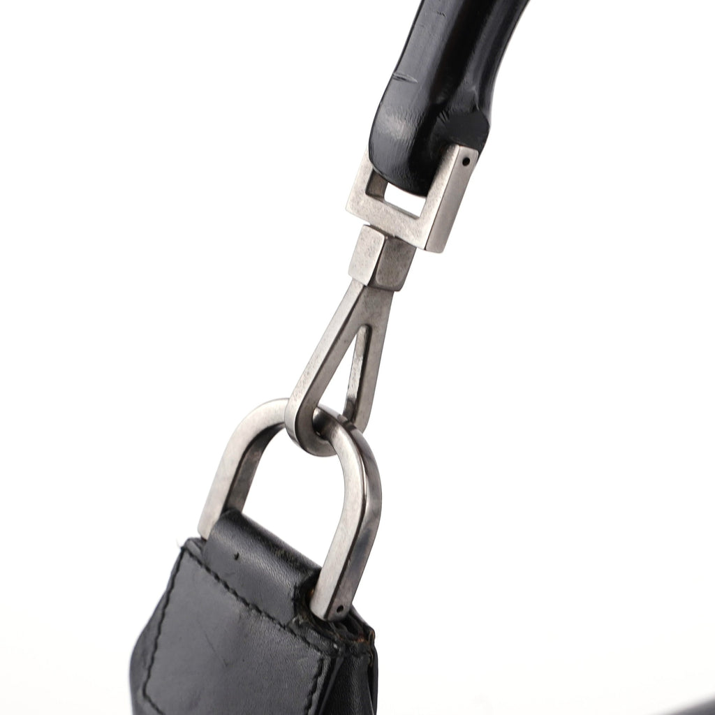 Black Calfskin Bamboo Shoulder Bag