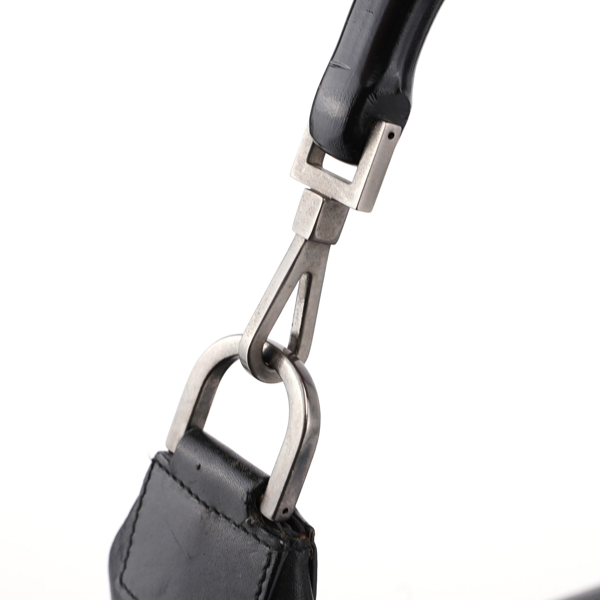 Black Calfskin Bamboo Shoulder Bag