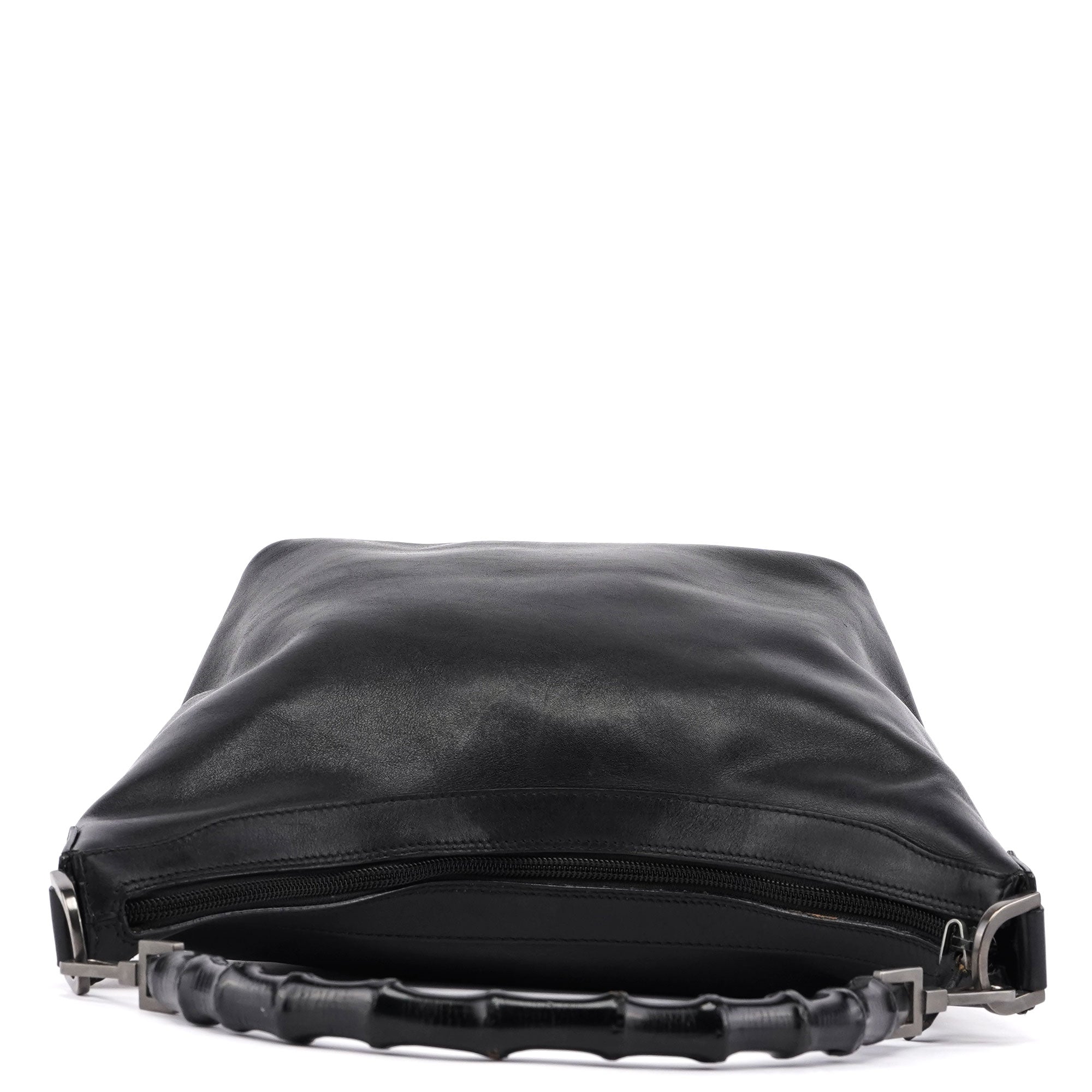 Black Calfskin Bamboo Shoulder Bag