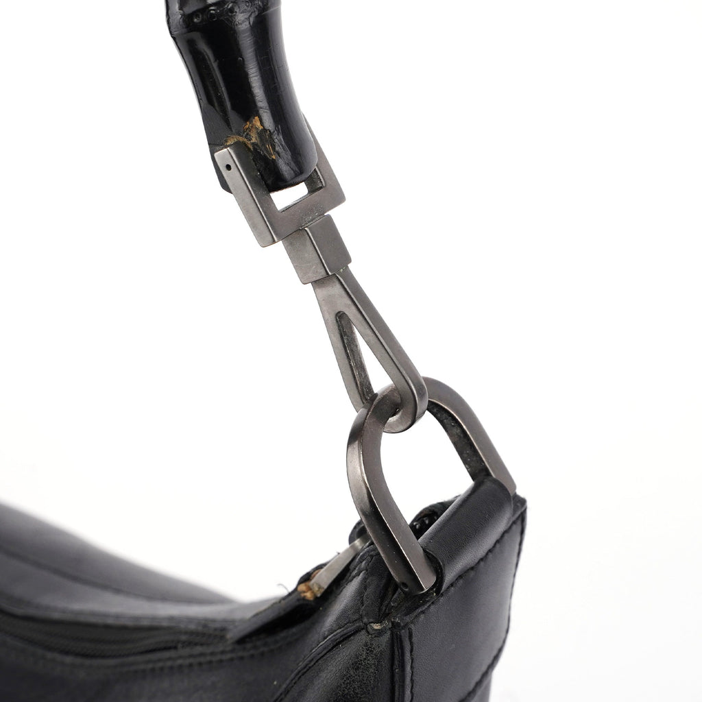 Black Calfskin Bamboo Shoulder Bag