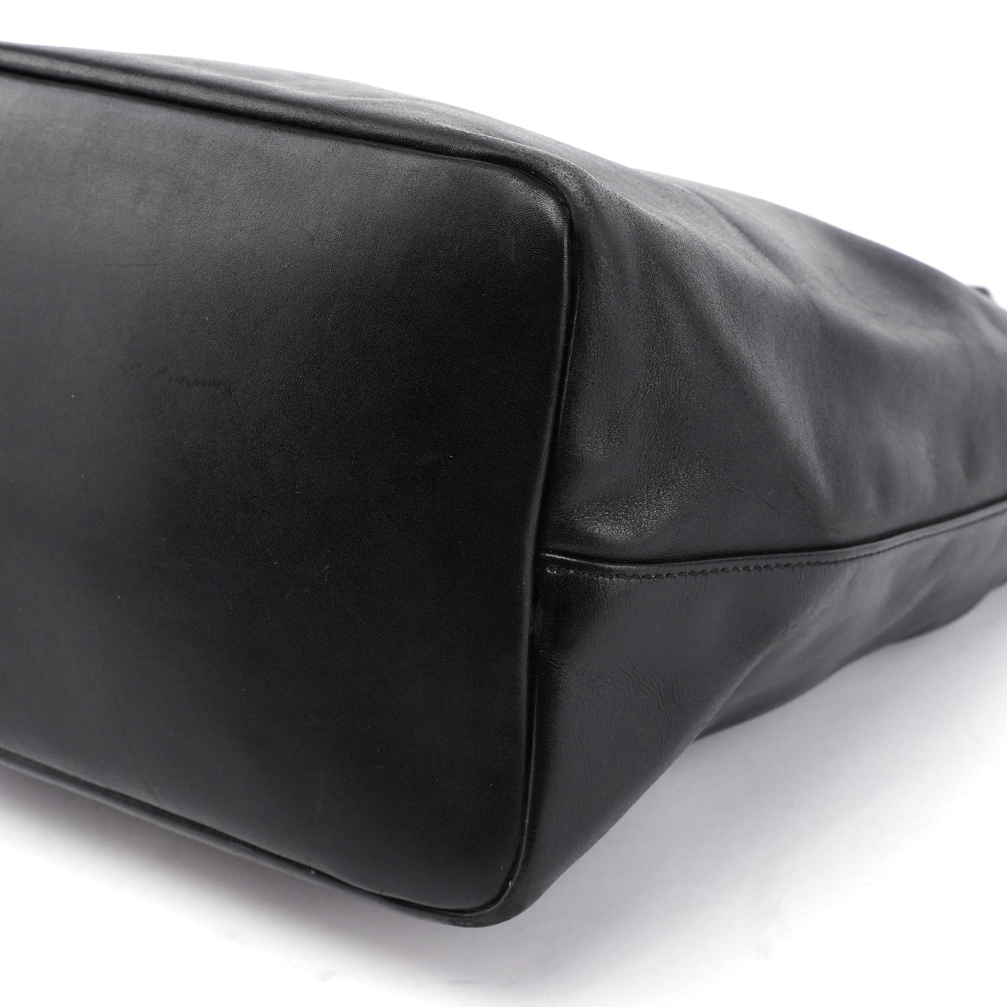 Black Calfskin Bamboo Shoulder Bag