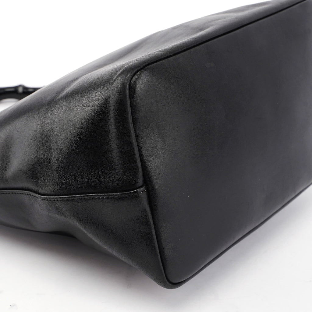 Black Calfskin Bamboo Shoulder Bag