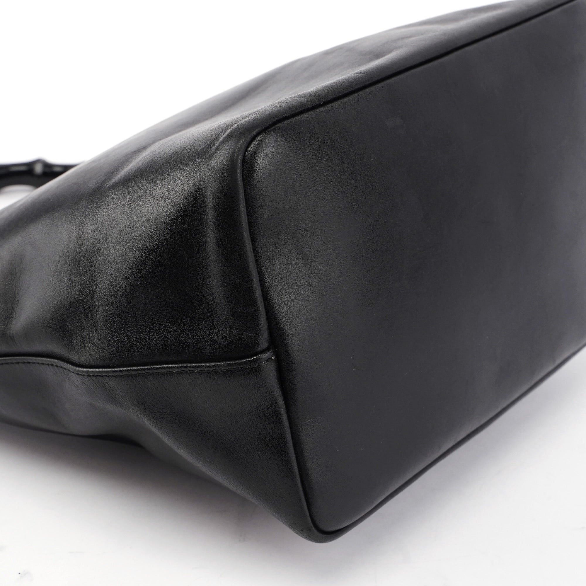 Black Calfskin Bamboo Shoulder Bag